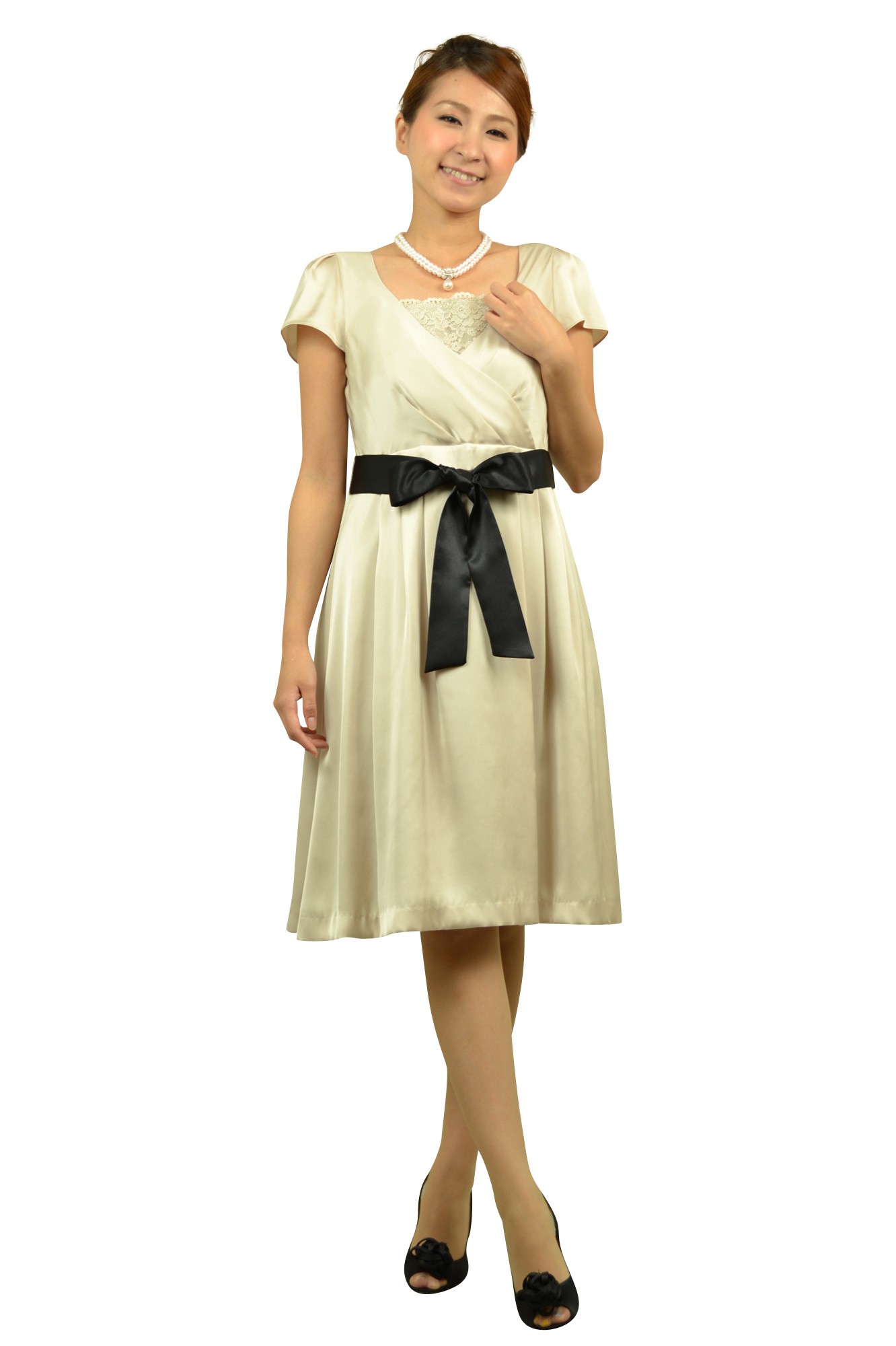 シャンパンミニ袖ドレスセット