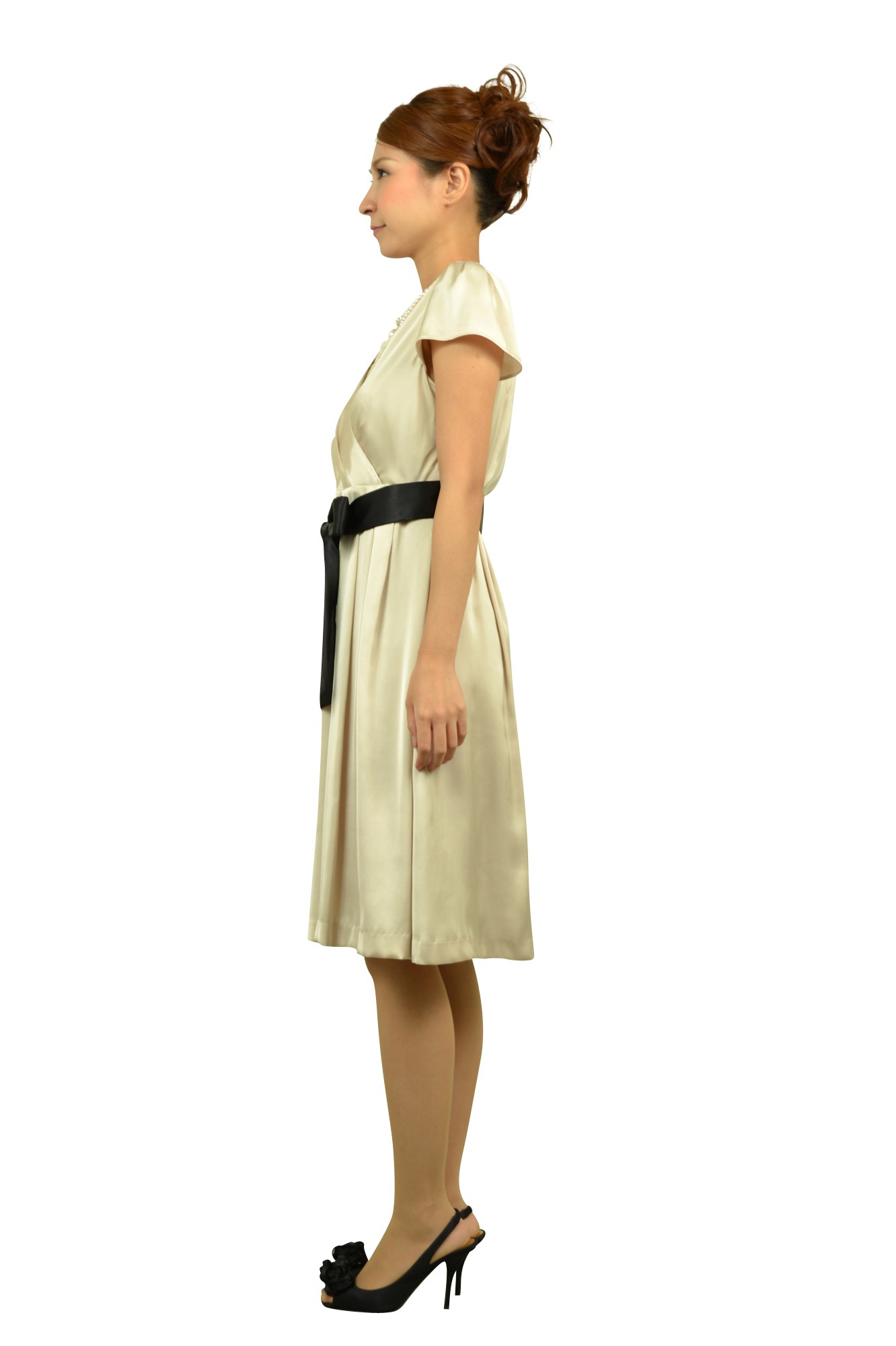 シャンパンミニ袖ドレスセット