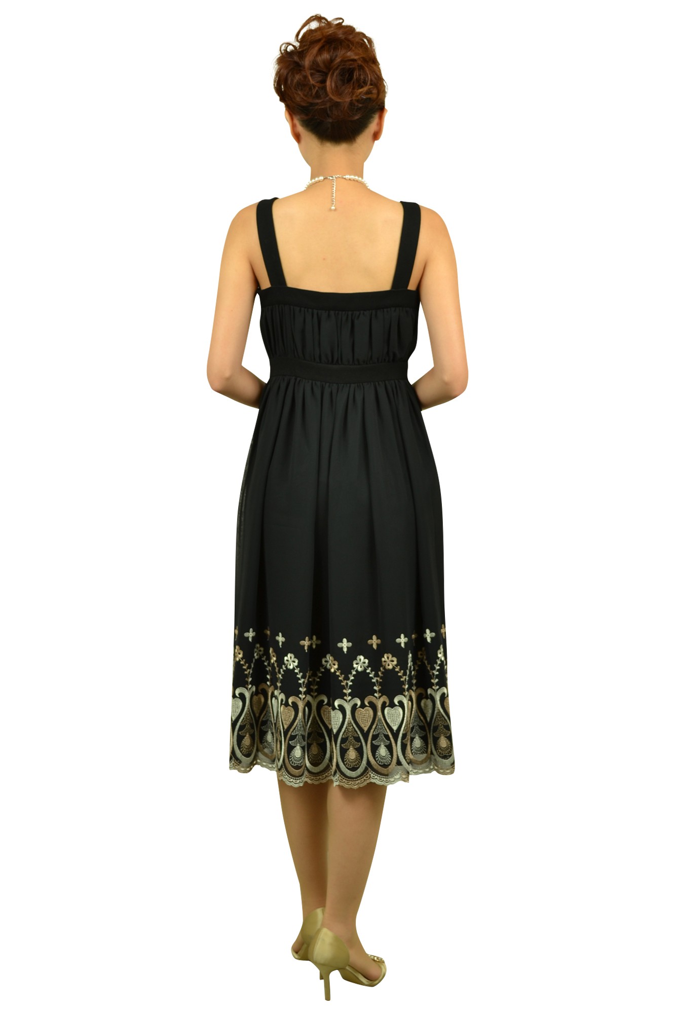 ブラック裾刺繍ミディドレスセット