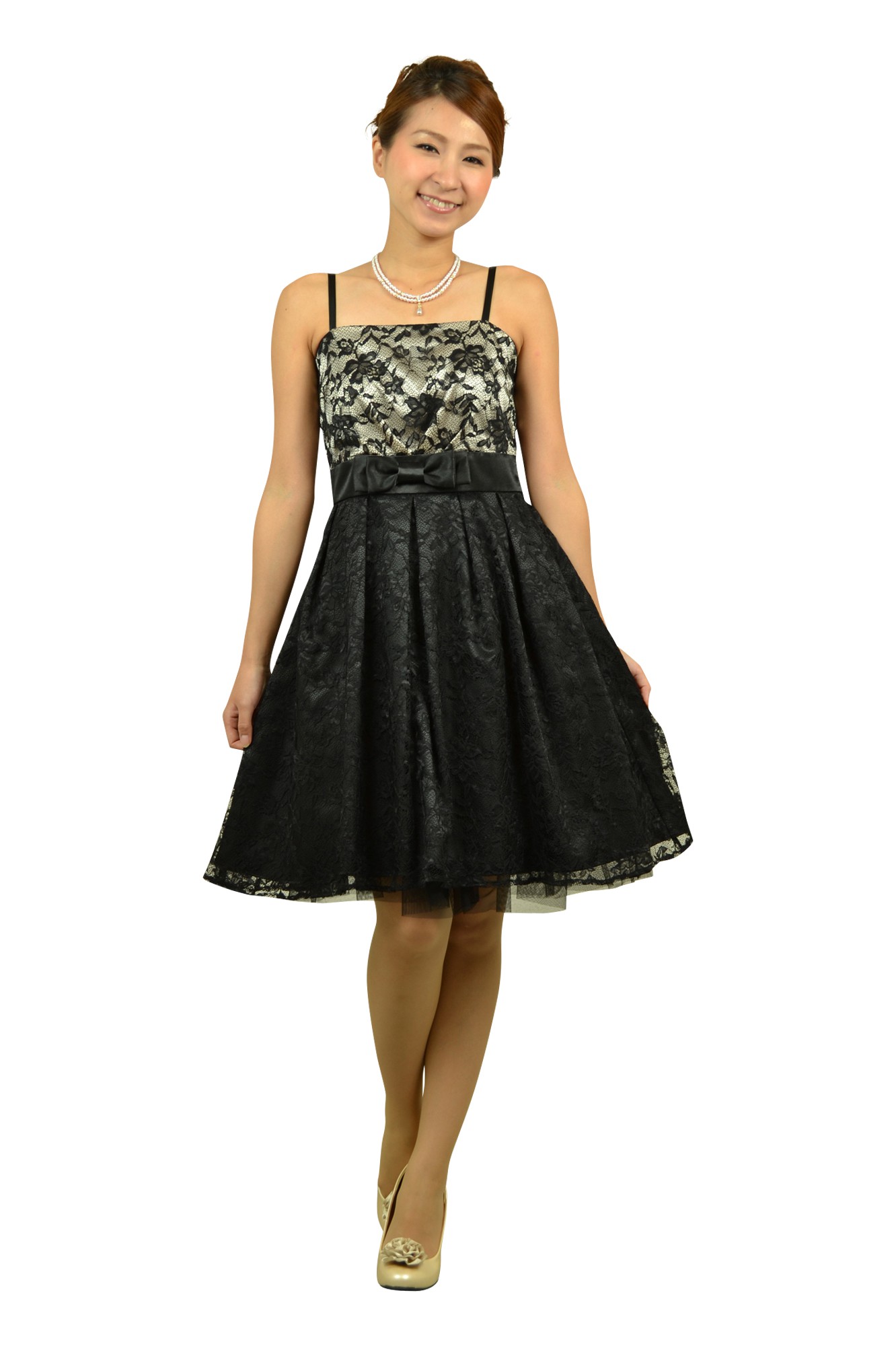 シャンパンブラックレースドレスセット