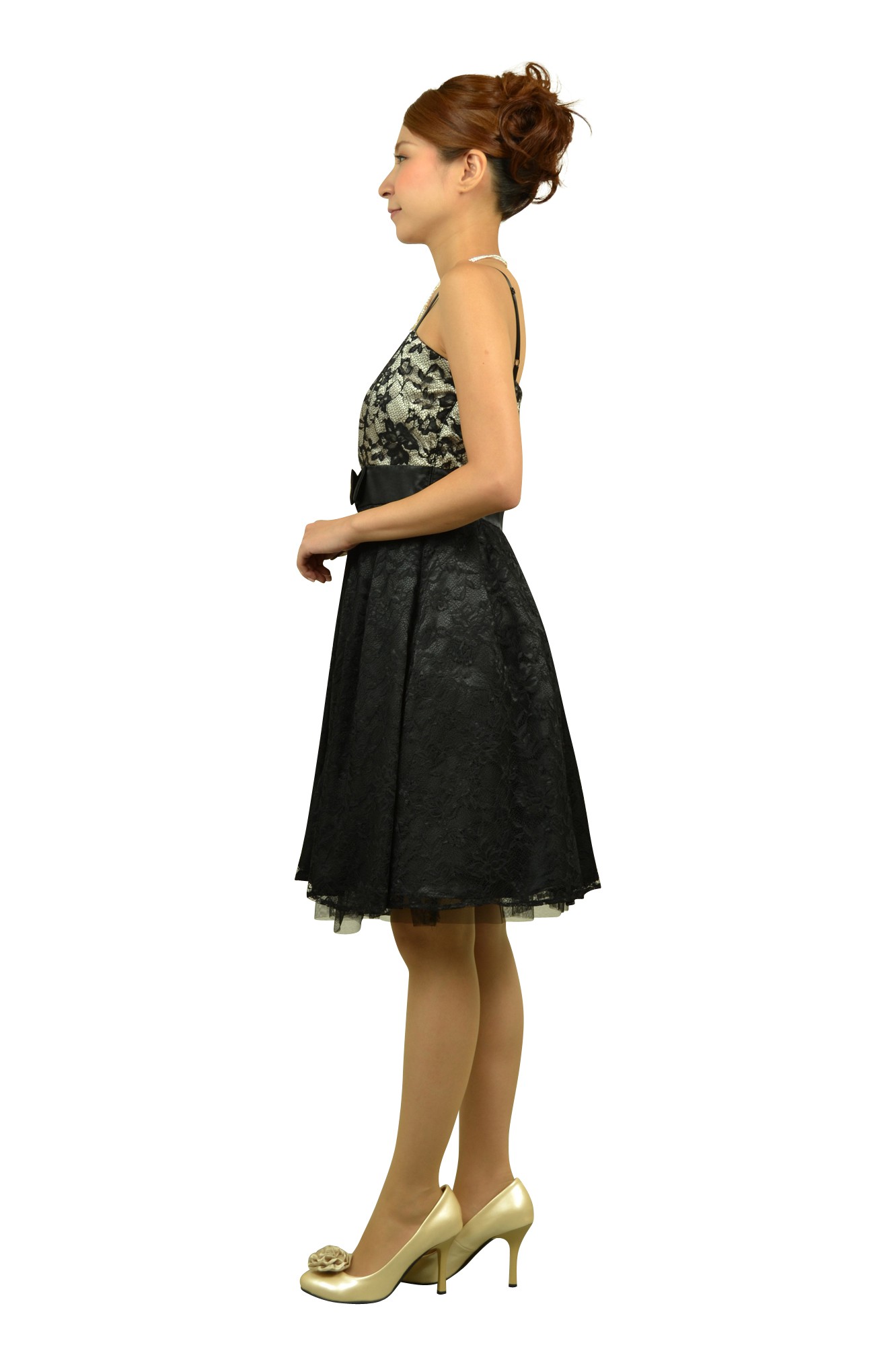 シャンパンブラックレースドレスセット