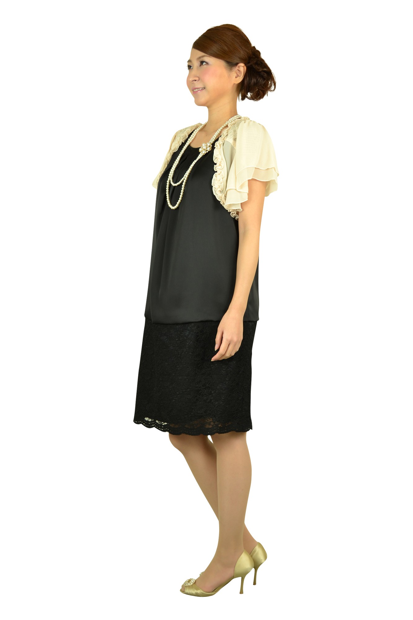 ブラックレース切り替えドレスセット