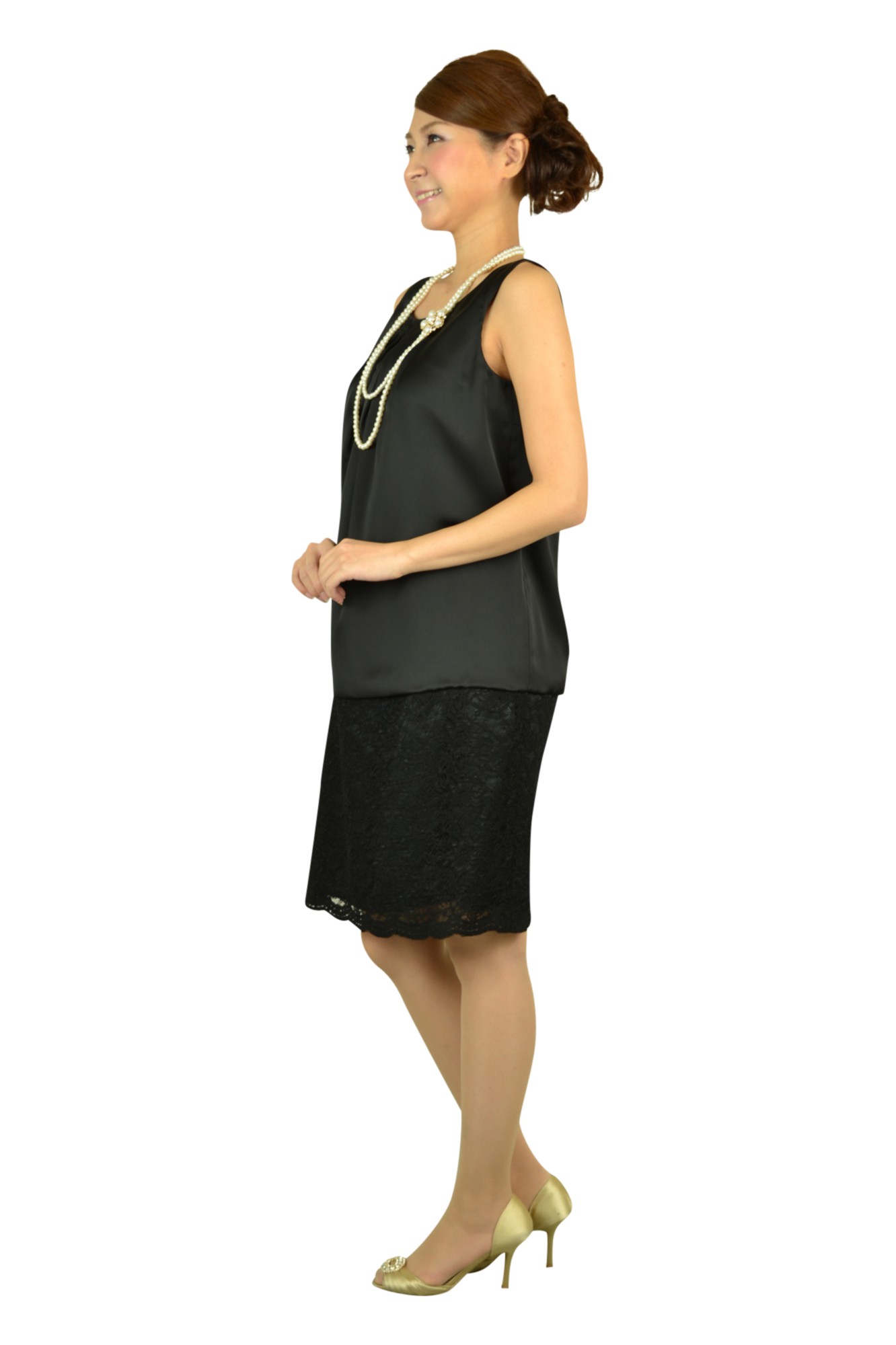 ブラックレース切り替えドレスセット