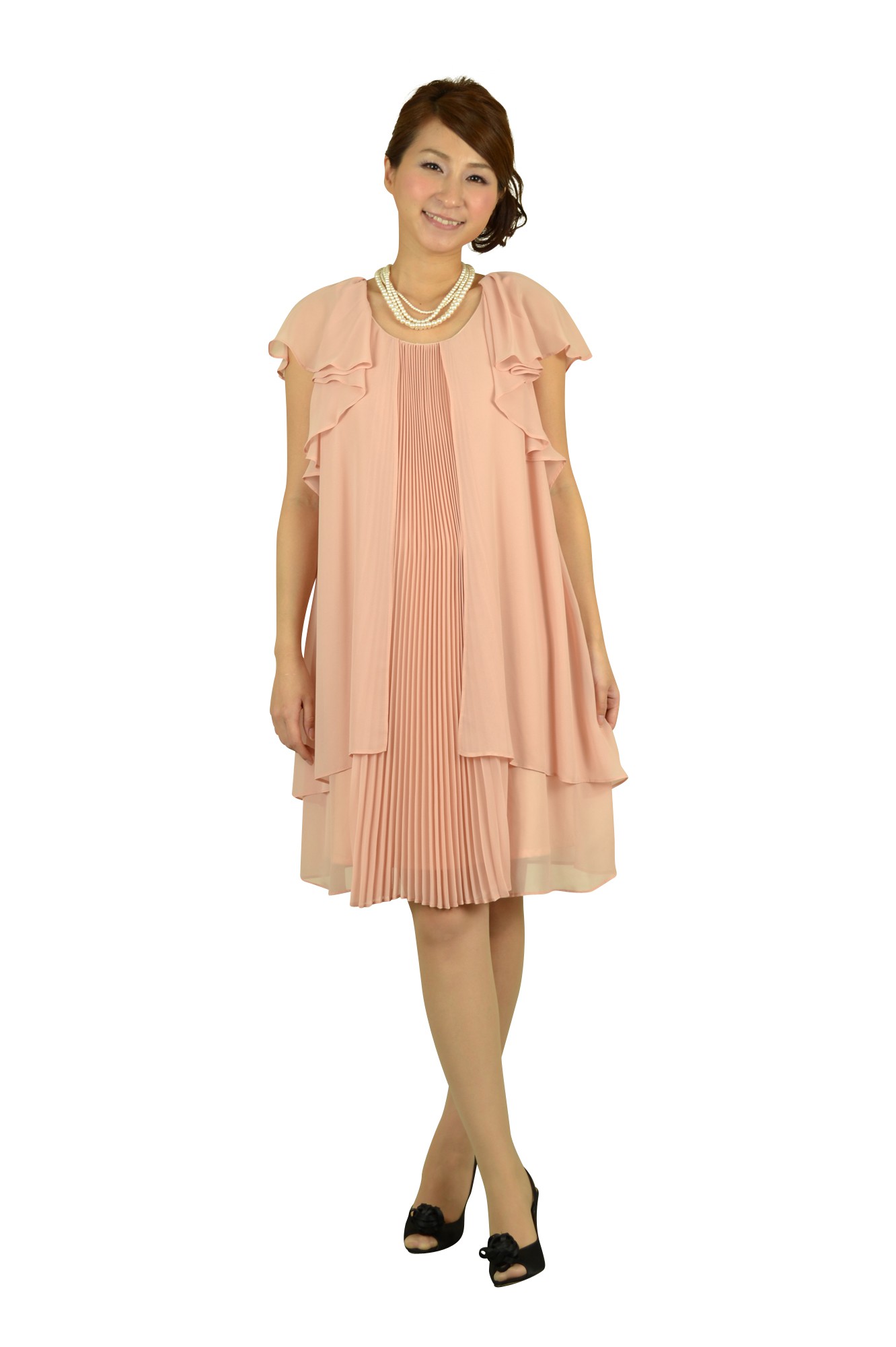 センタープリーツミニ袖ドレスセット