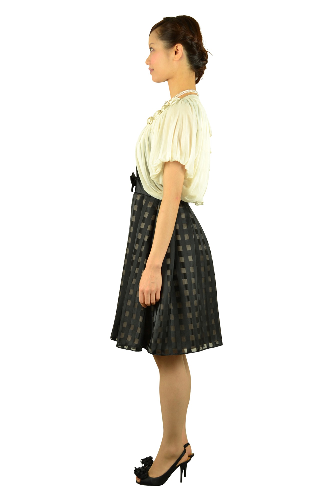 格子フィットアンドフレアブラックドレスセット