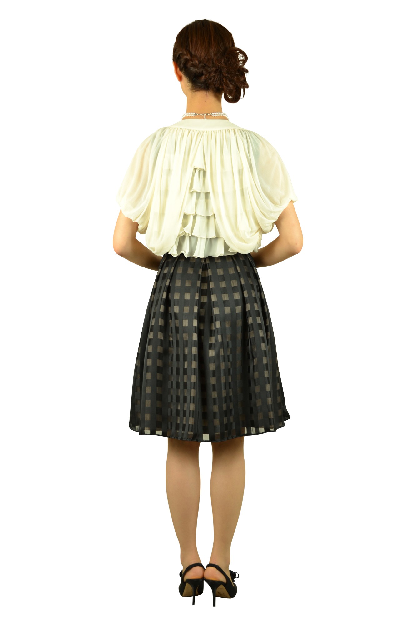 格子フィットアンドフレアブラックドレスセット