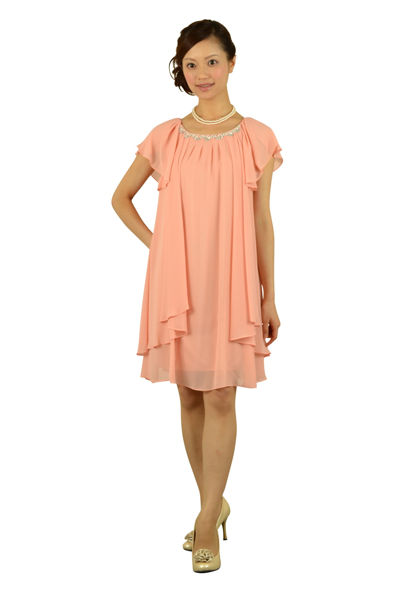 ピンクミニ袖ドレスセット