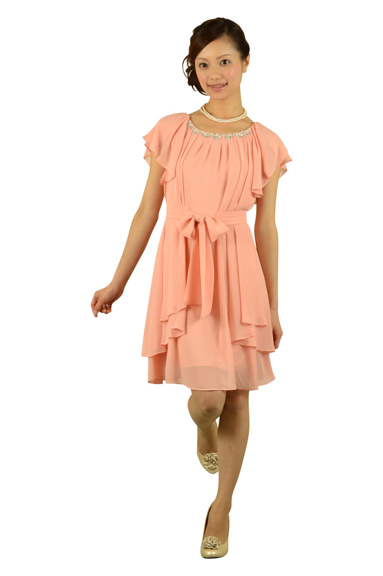 ピンクミニ袖ドレスセット