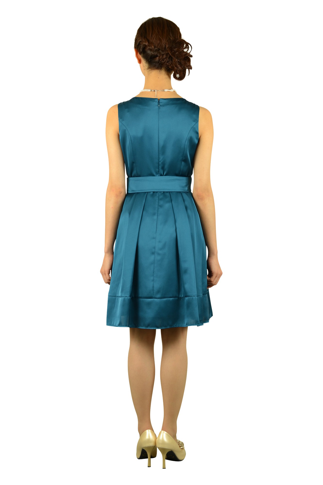 ブルーグリーン光沢リボンドレス