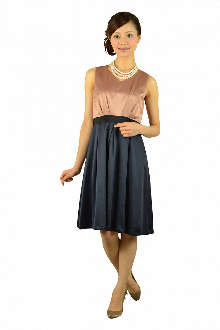 キャメル×ネイビーバイカラードレスセット