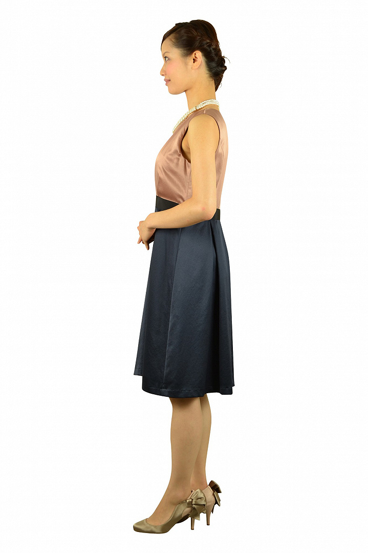 キャメル×ネイビーバイカラードレスセット