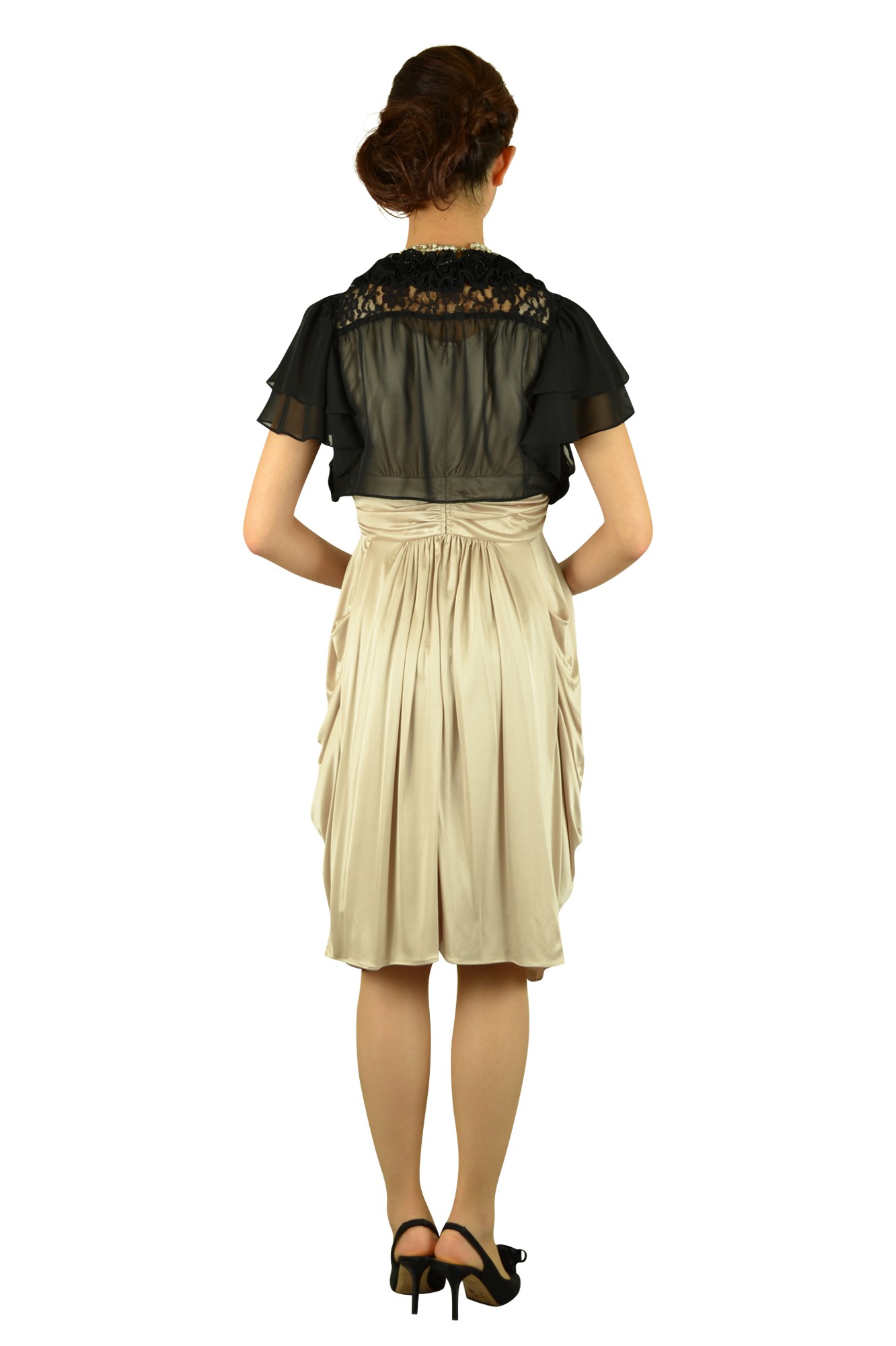 ベージュ光沢ストレッチドレスセット