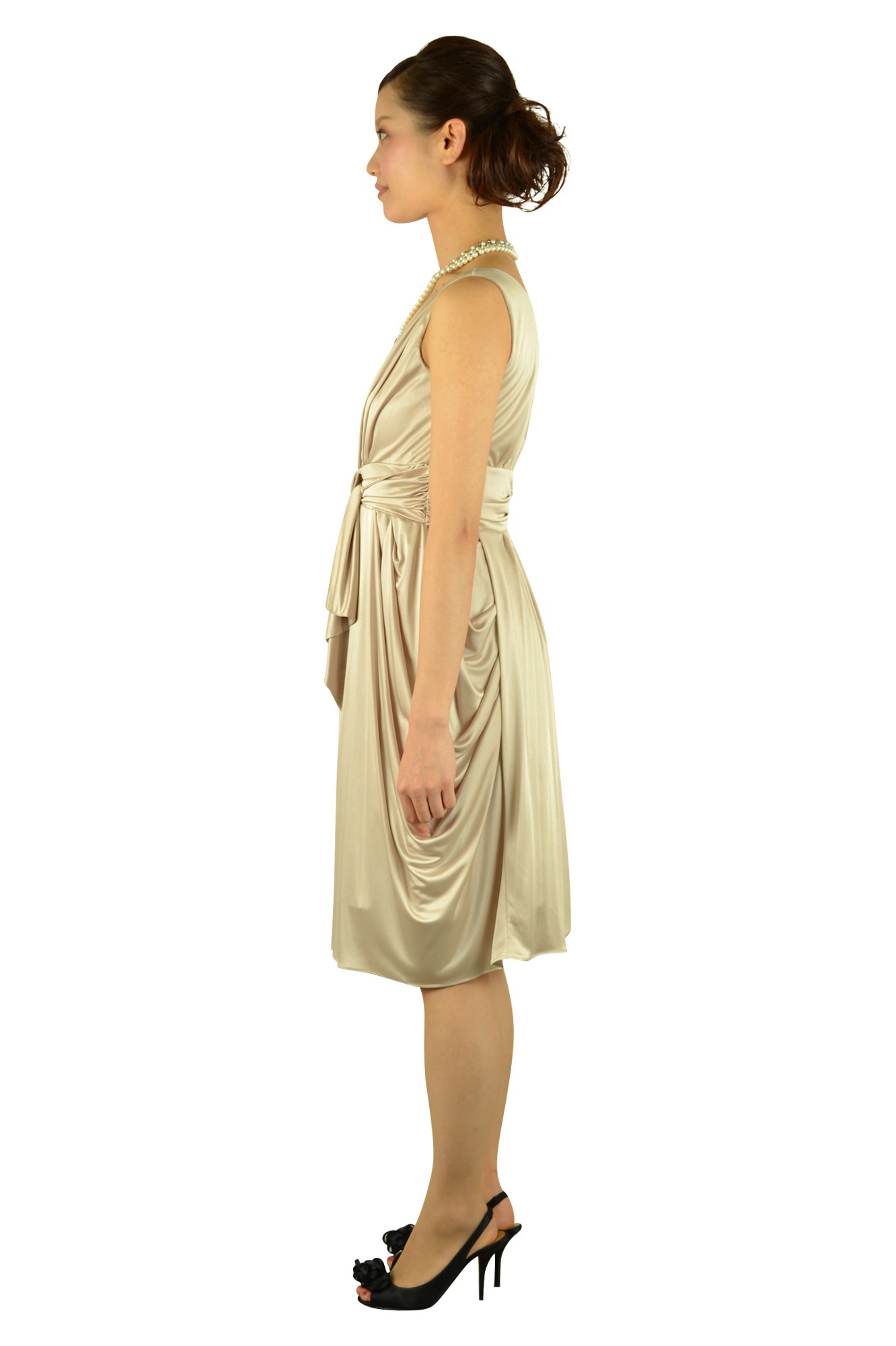 ベージュ光沢ストレッチドレス