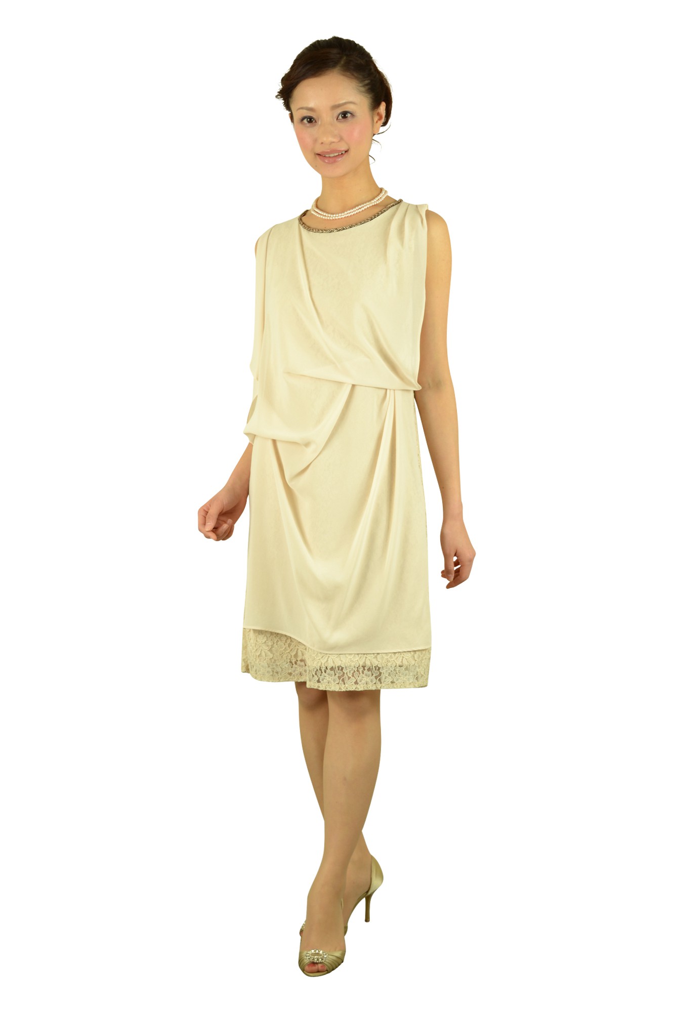 バックレースベージュドレスセット