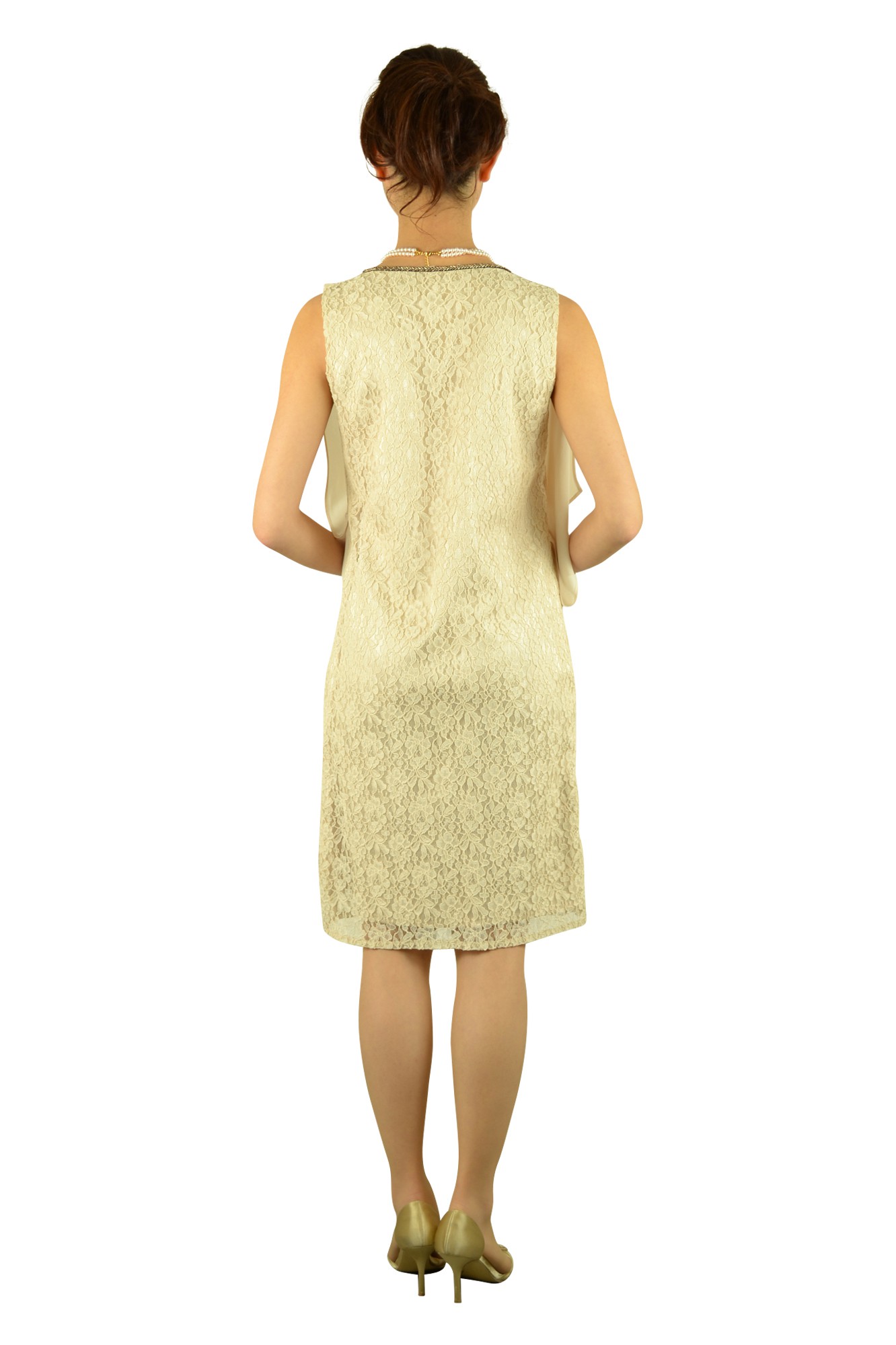 バックレースベージュドレスセット