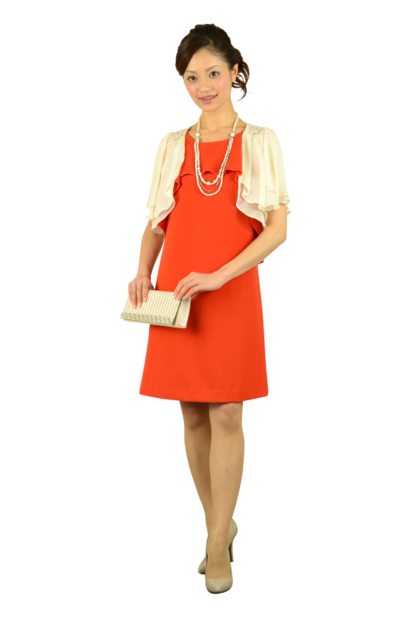 オレンジフリルドレスセット