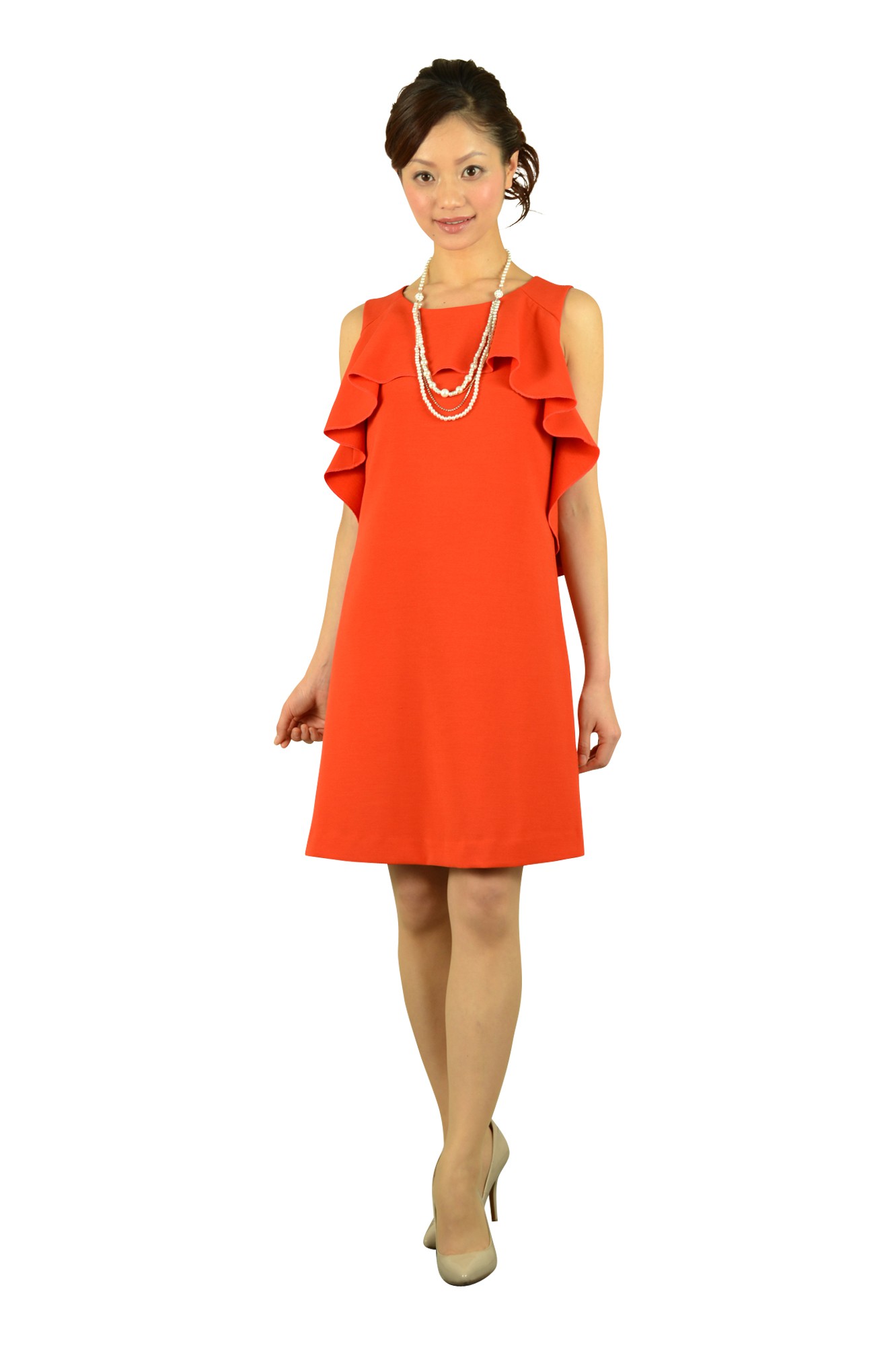 オレンジフリルドレスセット