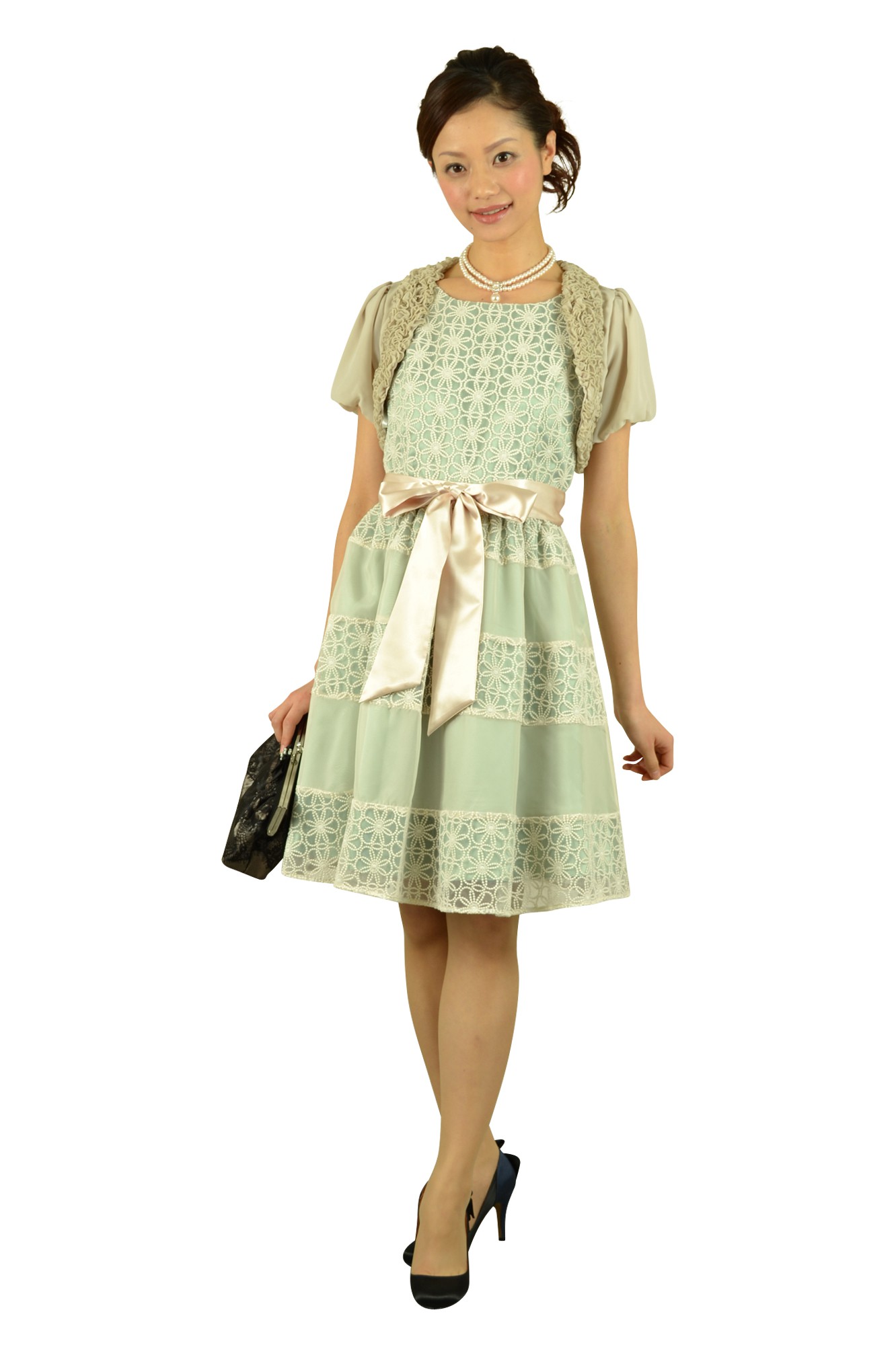フラワーレースグリーンドレスセット