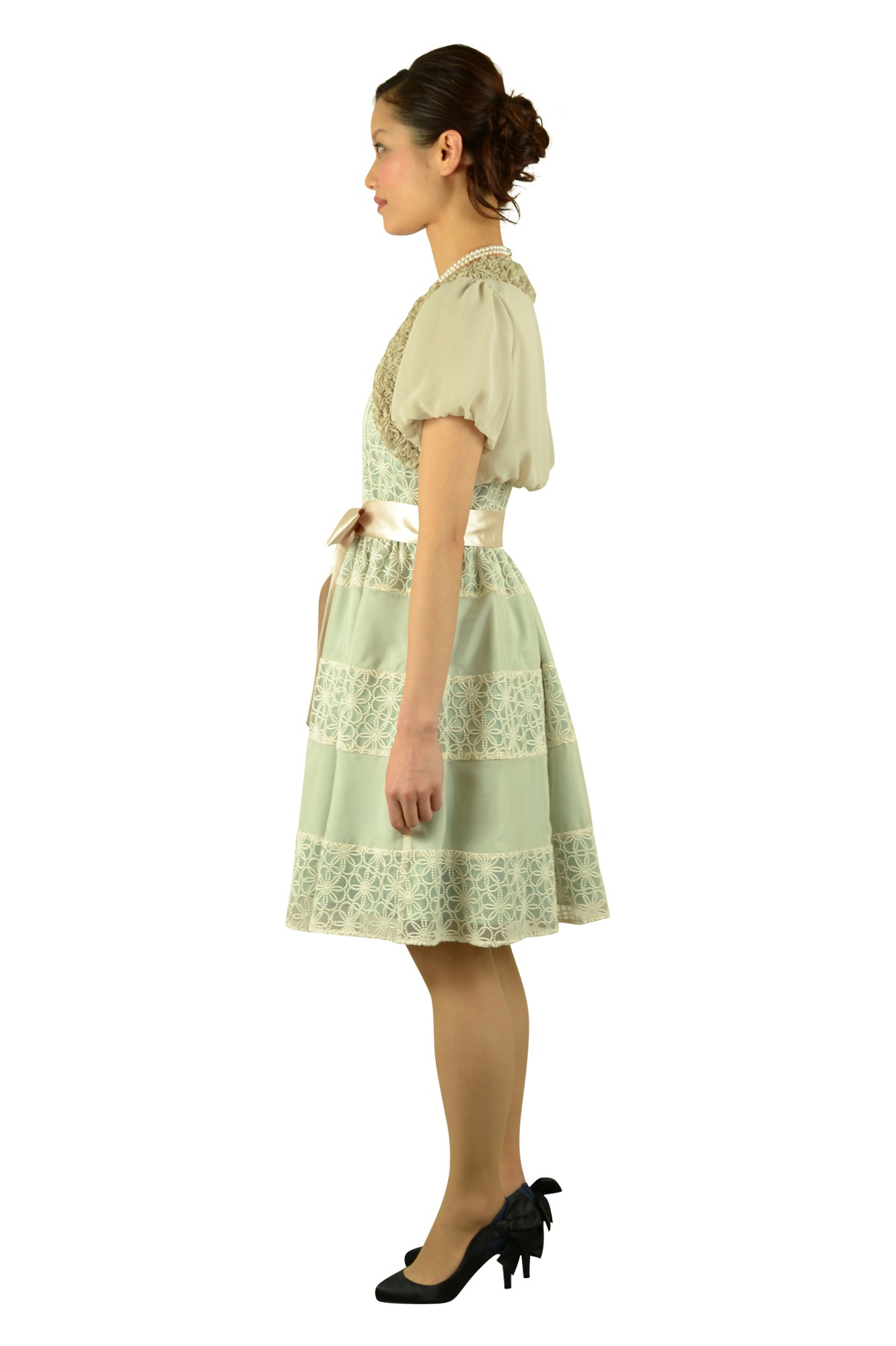 フラワーレースグリーンドレスセット