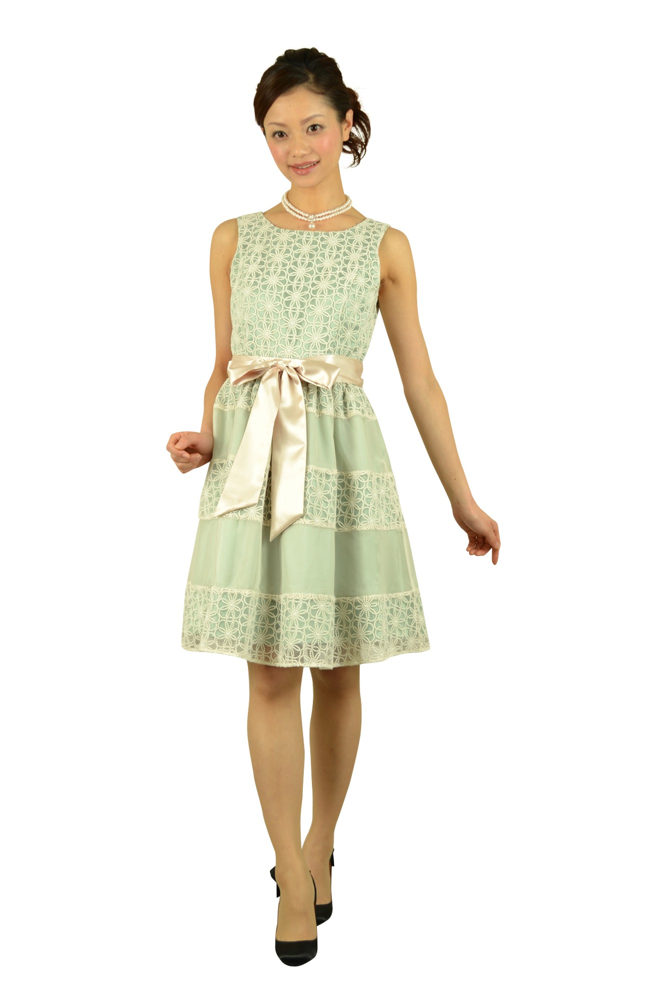 フラワーレースグリーンドレスセット