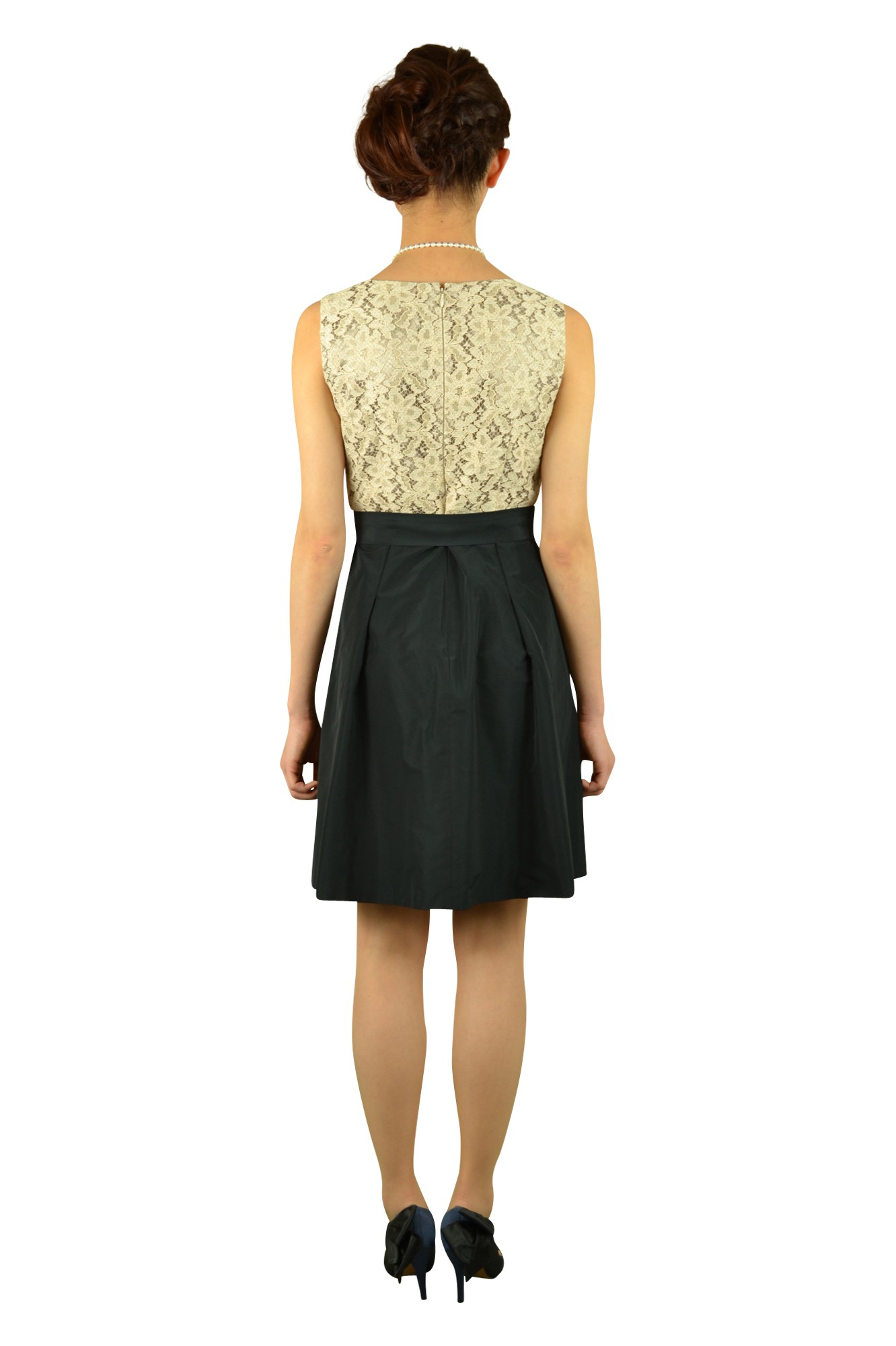 ベージュレース切り替えドレスセット