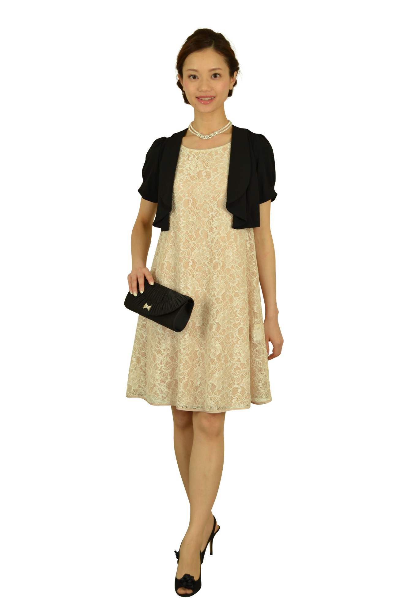 ピンクベージュ総レースドレスセット