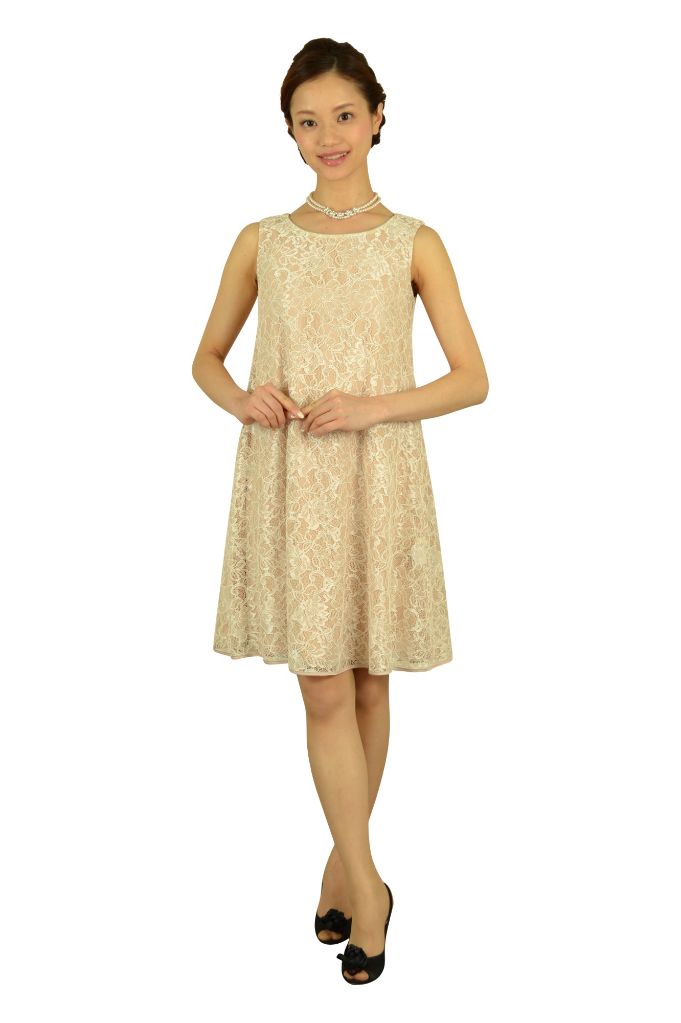 ピンクベージュ総レースドレスセット