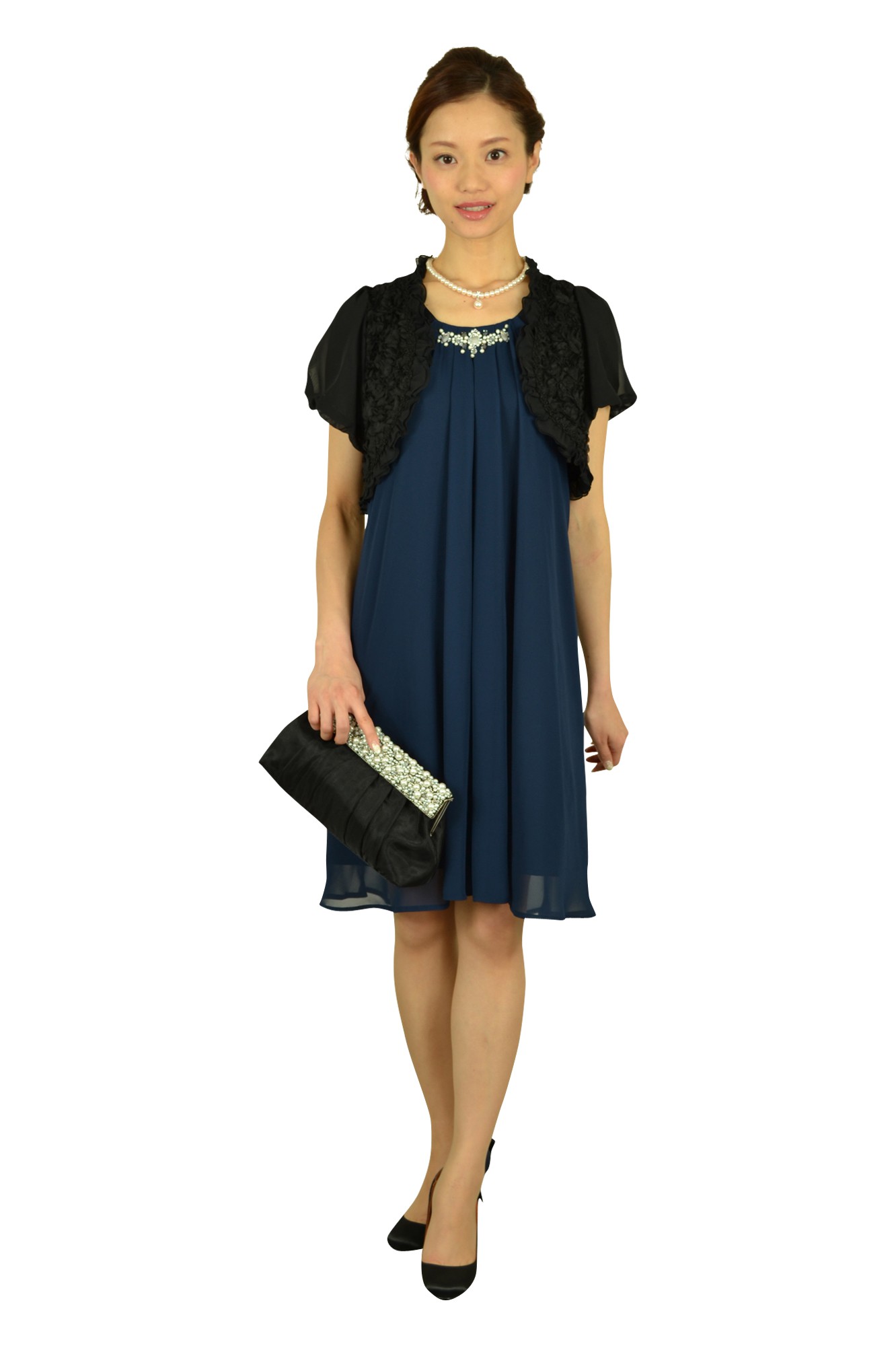 大きめパールビジュブラッククラッチ