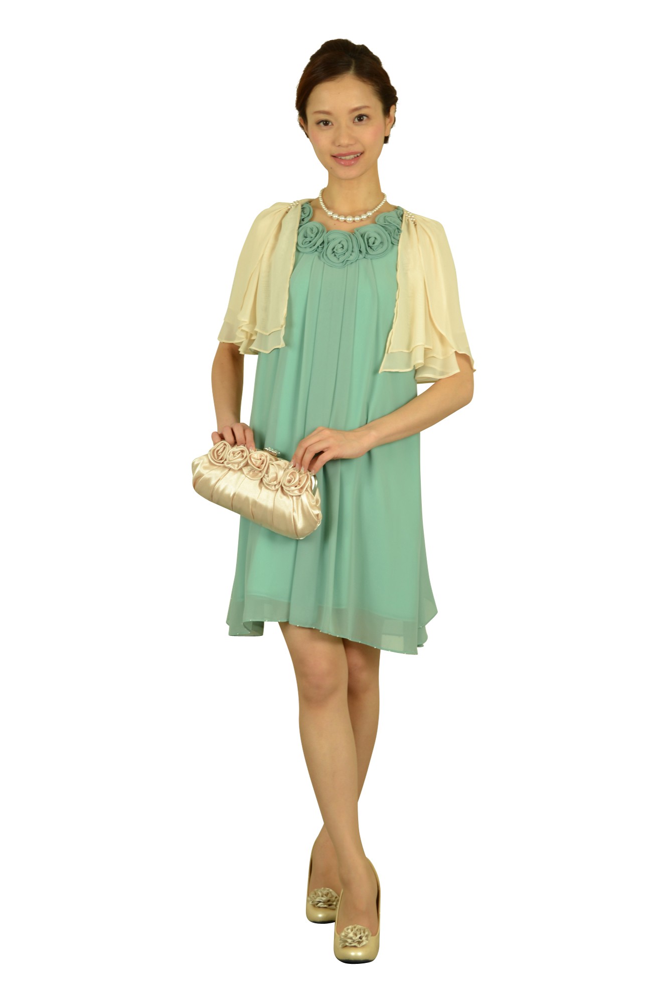 ミントカラーローズドレスセット