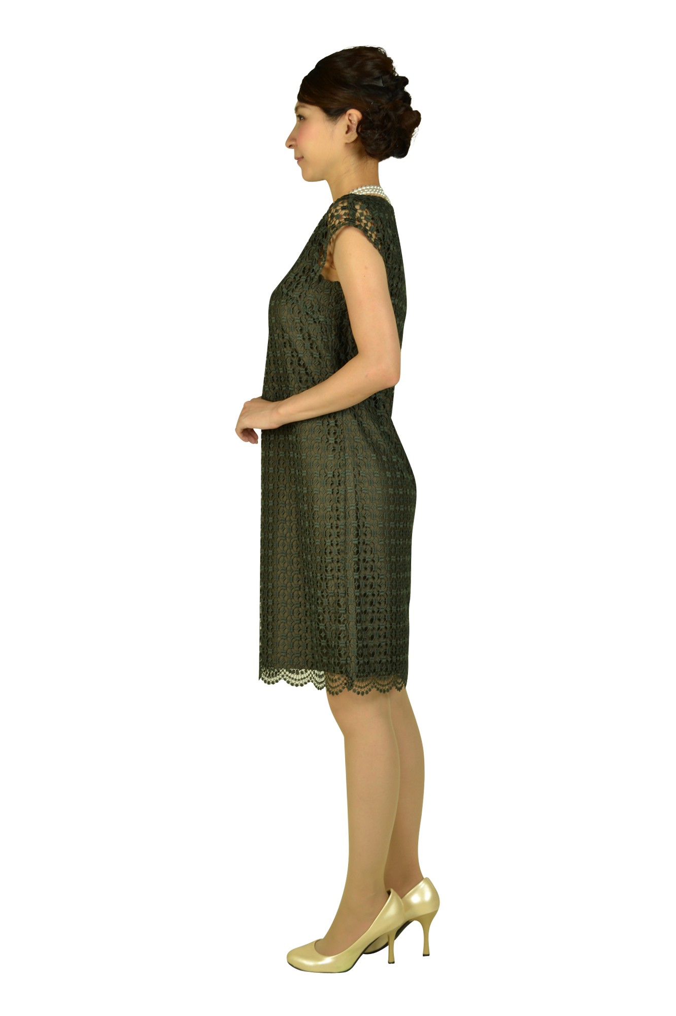 総レースカーキドレス