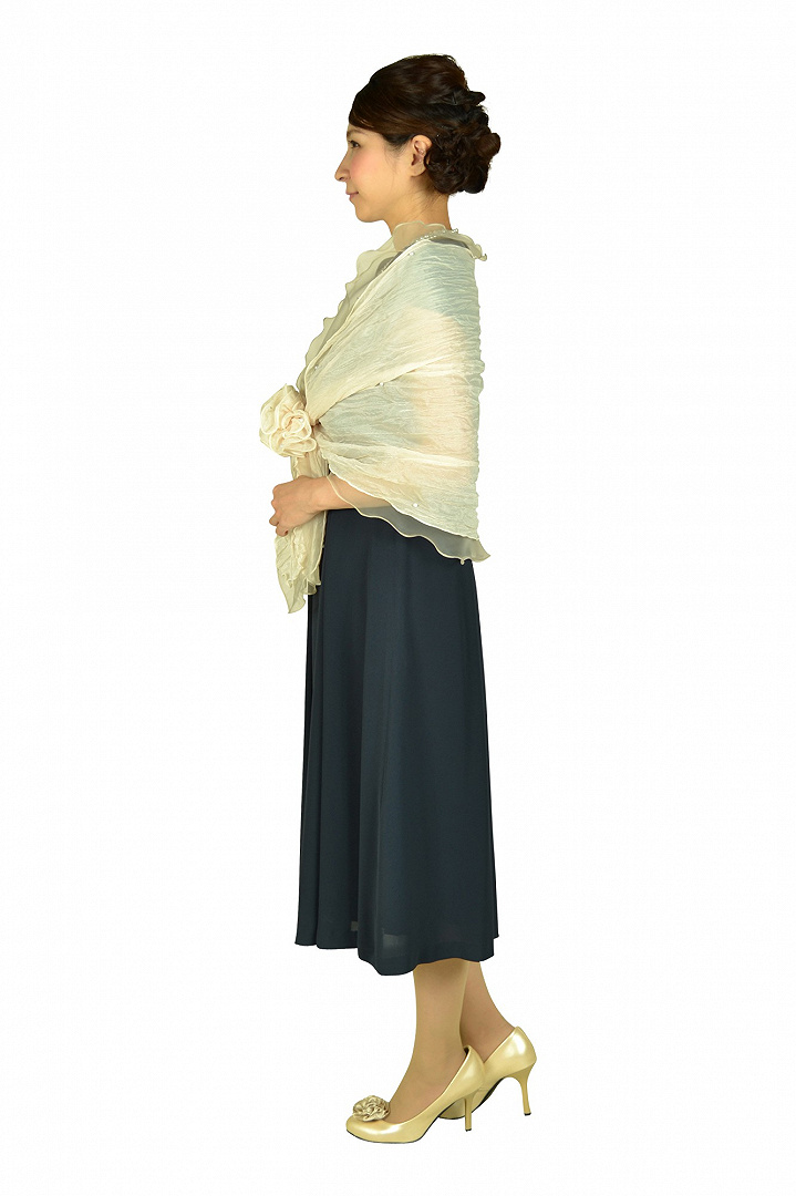 フリル袖ネイビーミディドレスセット