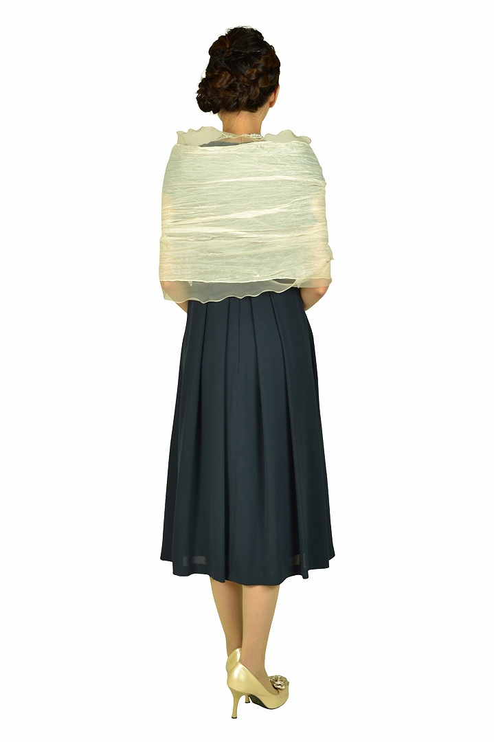 フリル袖ネイビーミディドレスセット