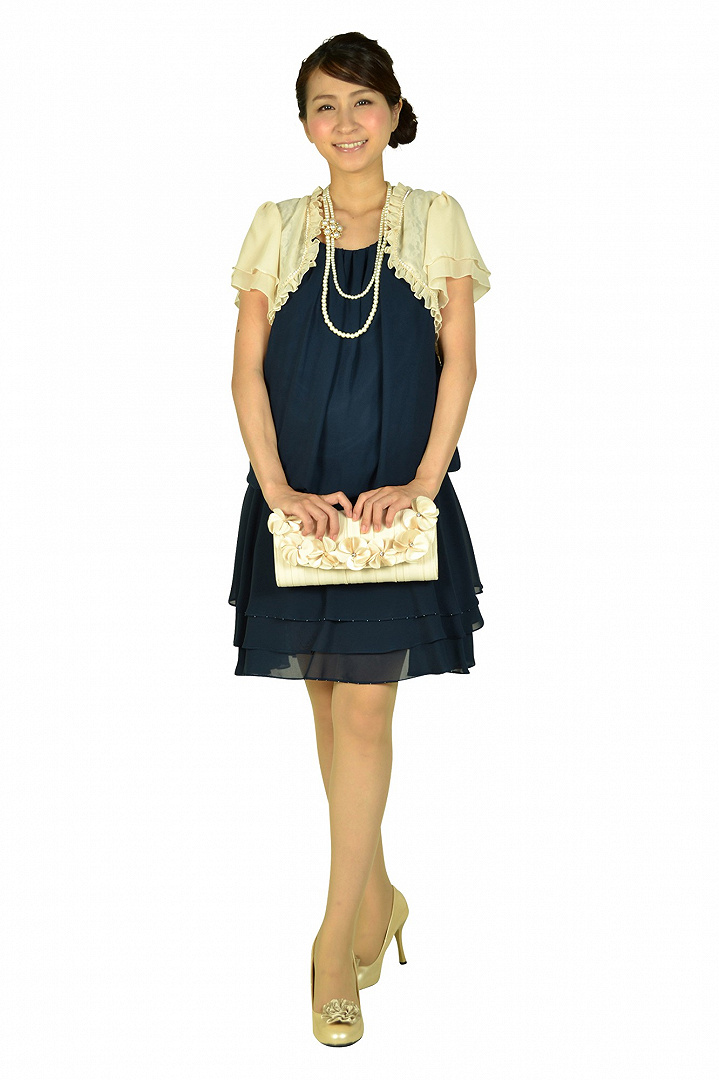 段フリルスカートネイビードレスセット