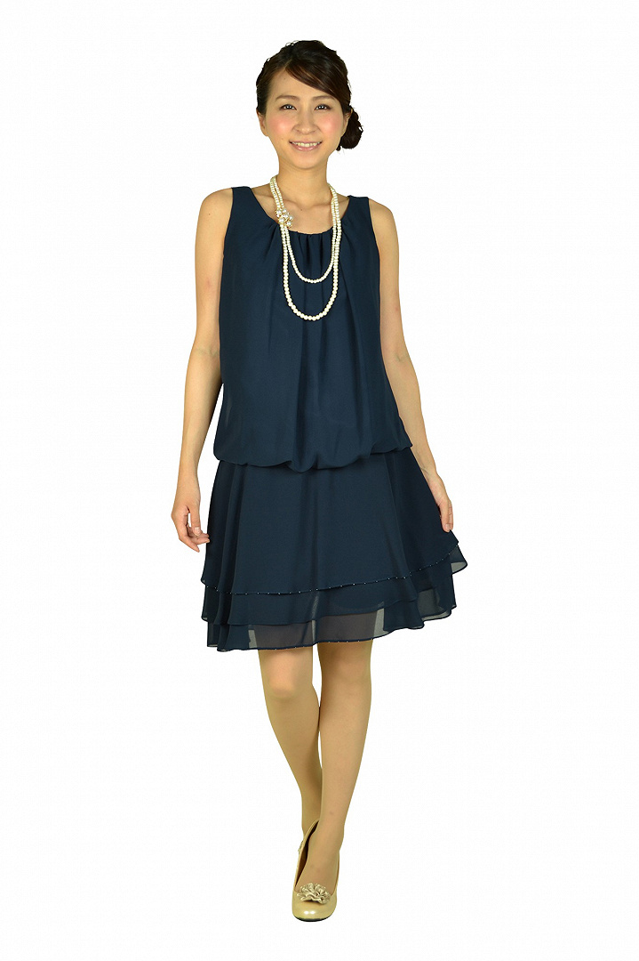 段フリルスカートネイビードレスセット