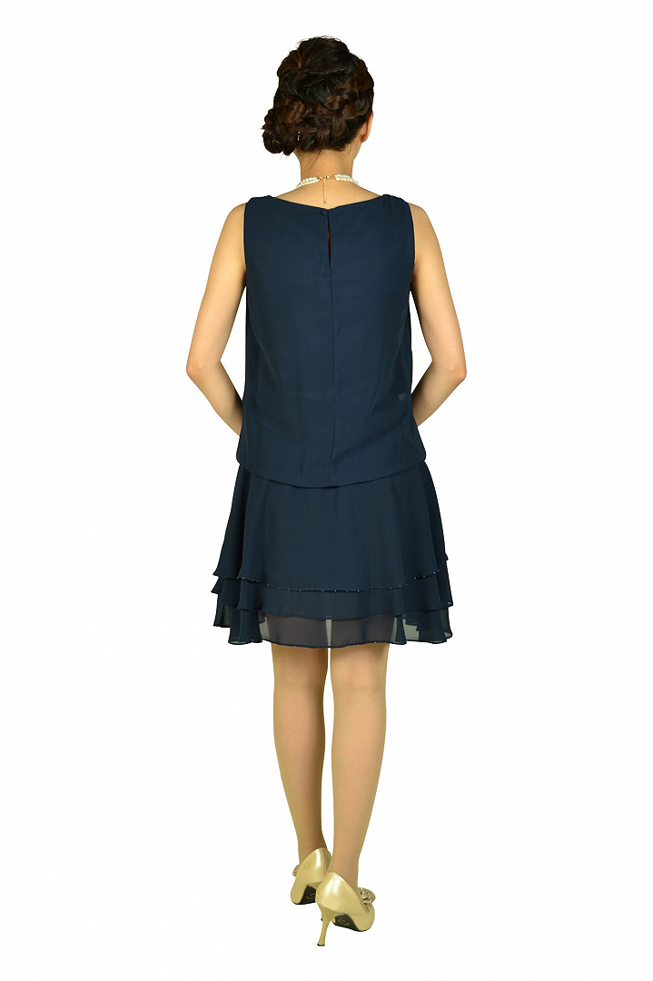 段フリルスカートネイビードレスセット