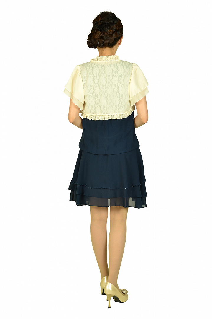 段フリルスカートネイビードレスセット