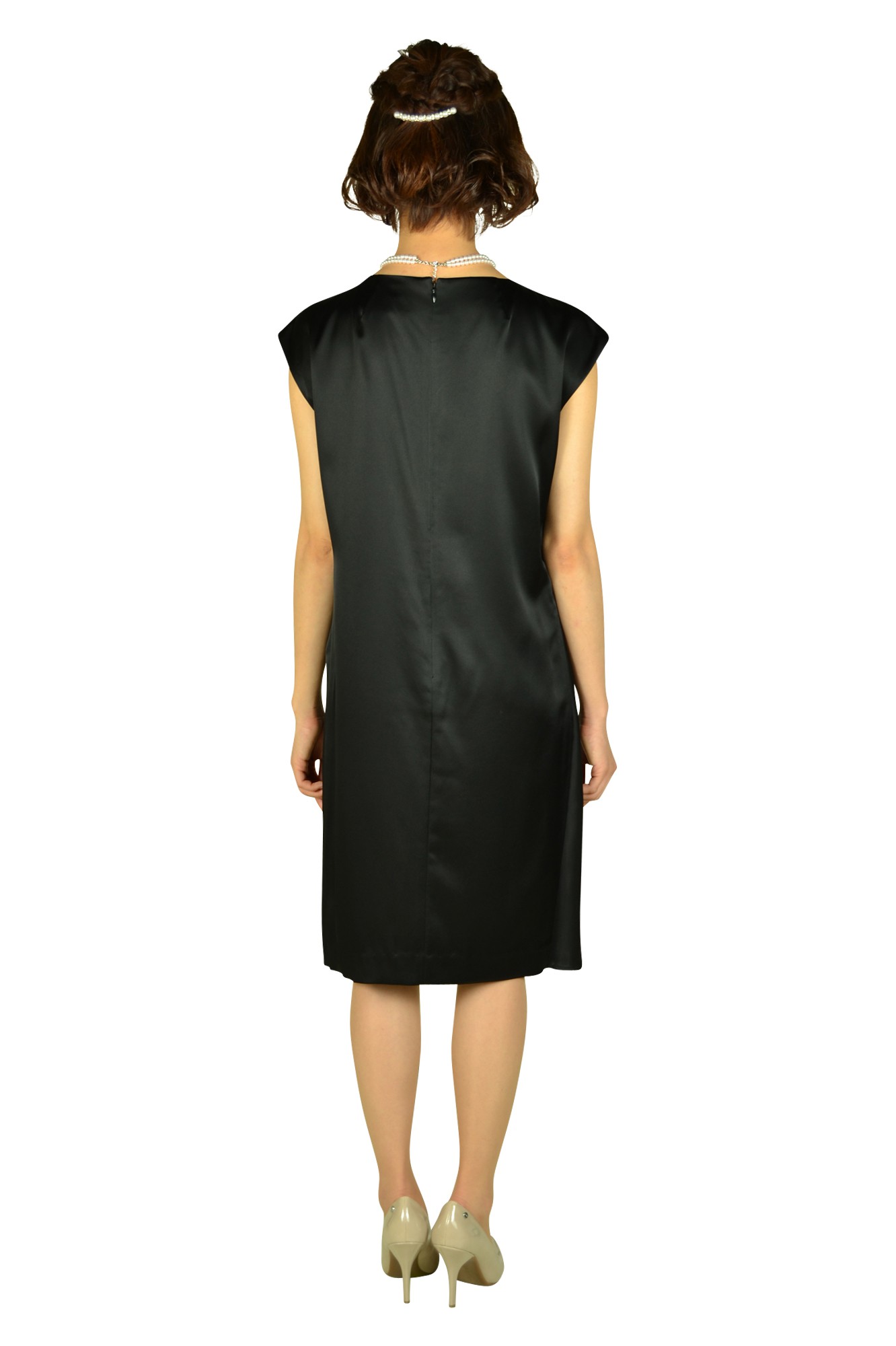 光沢ブラックミニ袖ドレスセット