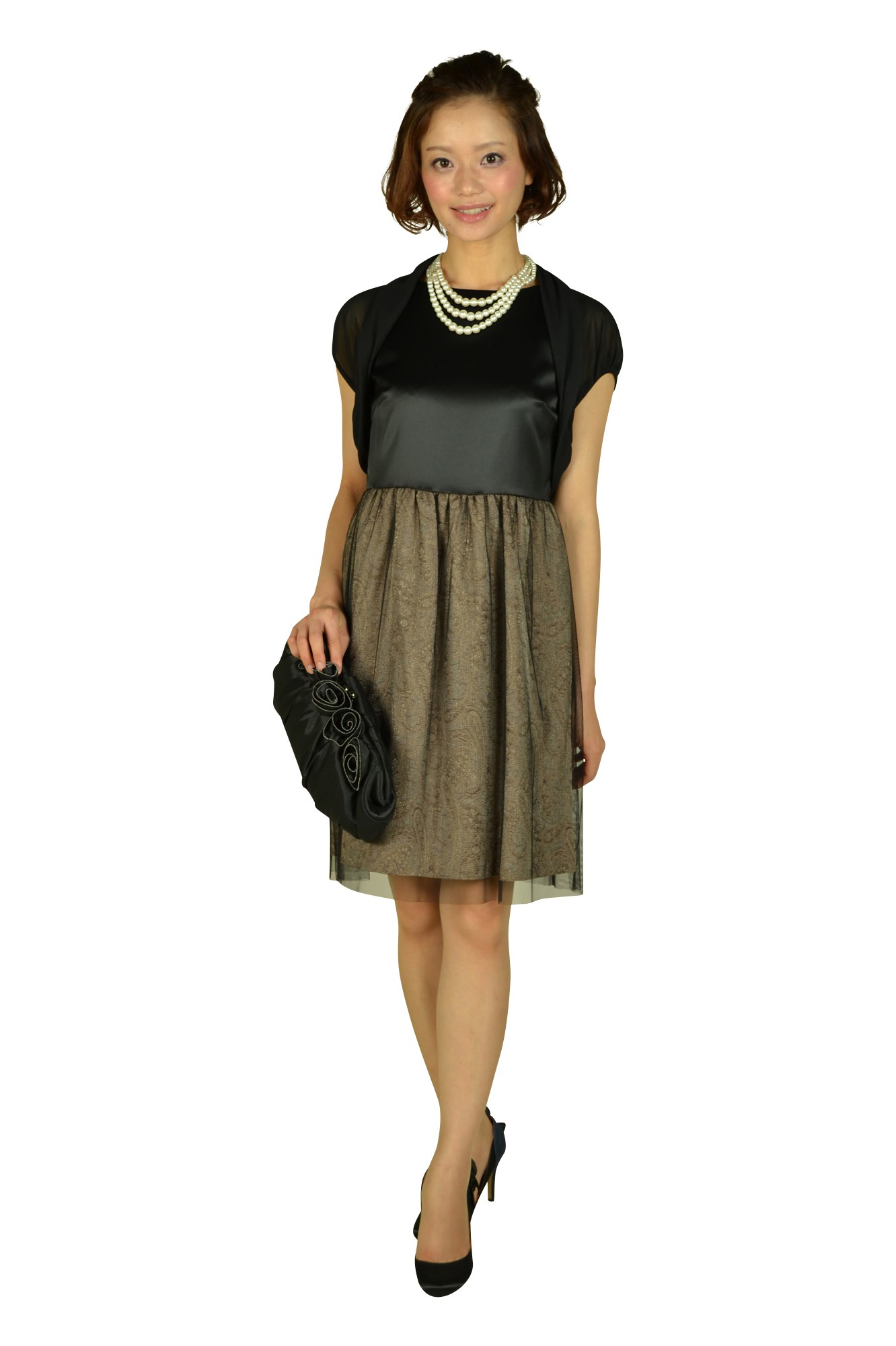 フラワーコサージュブラックバッグ