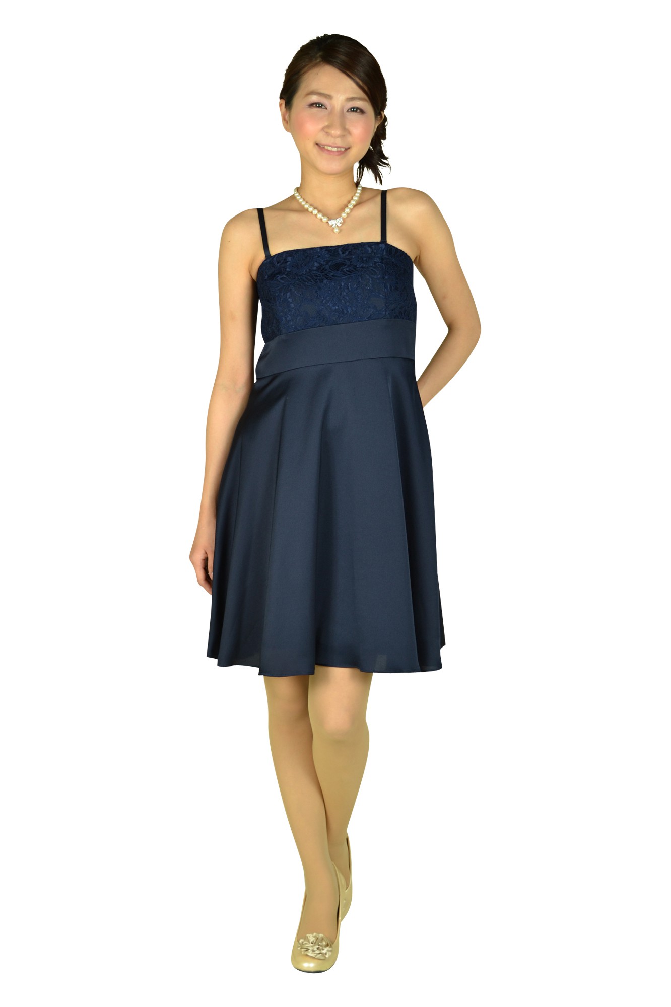 バックラッフルネイビーキャミドレスセット