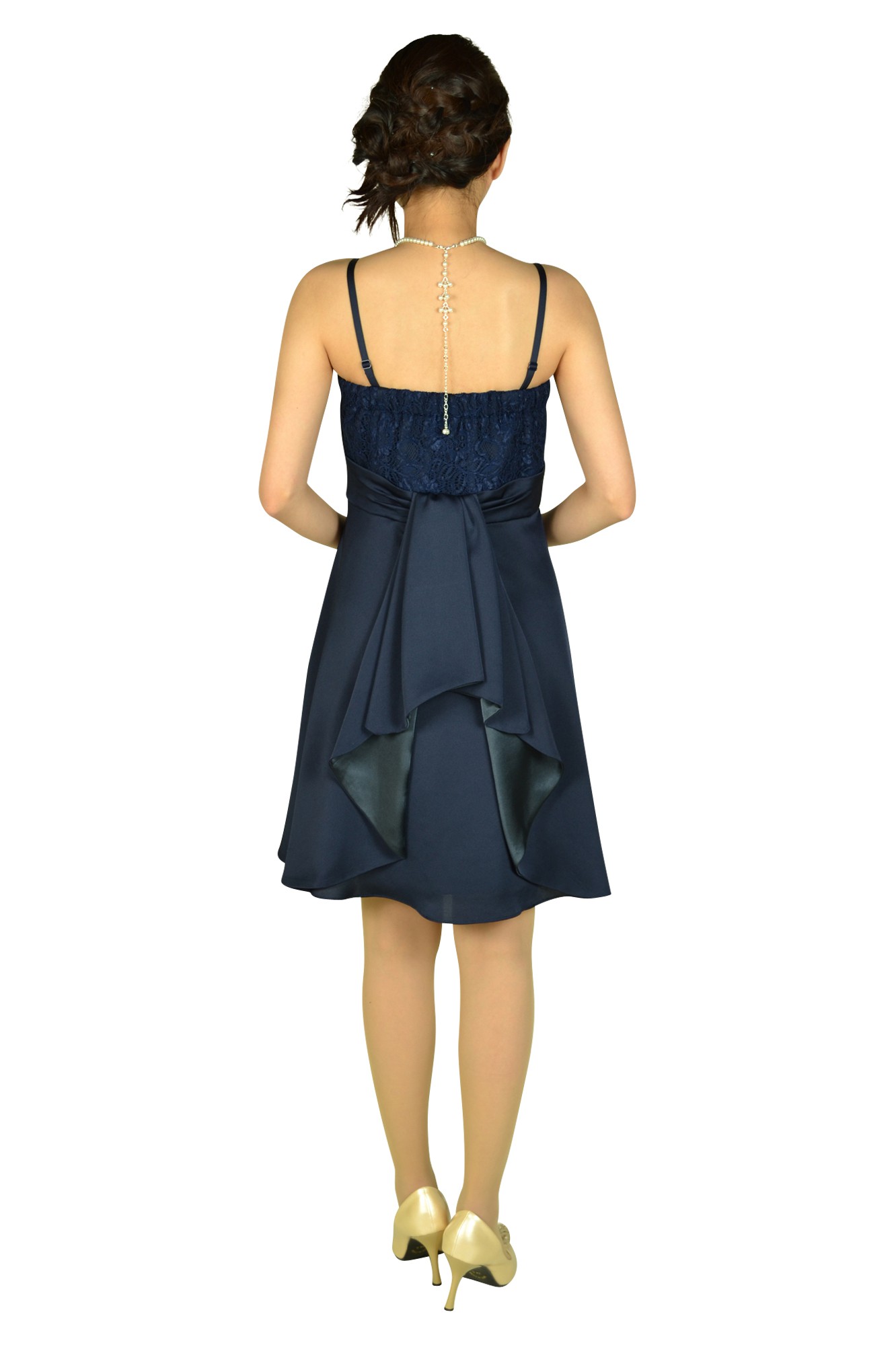 バックラッフルネイビーキャミドレスセット