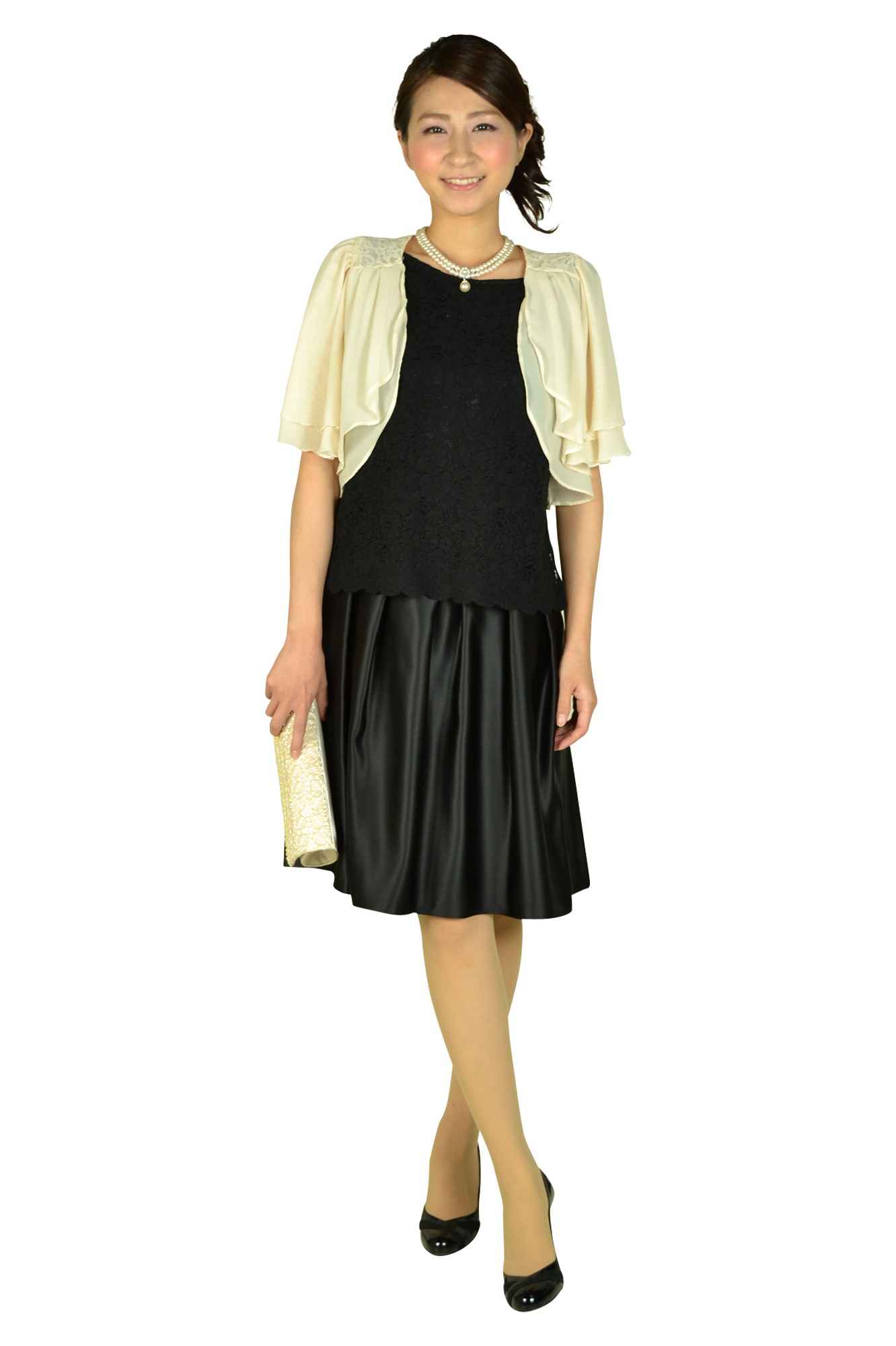 丸格子ベージュクラッチバッグ