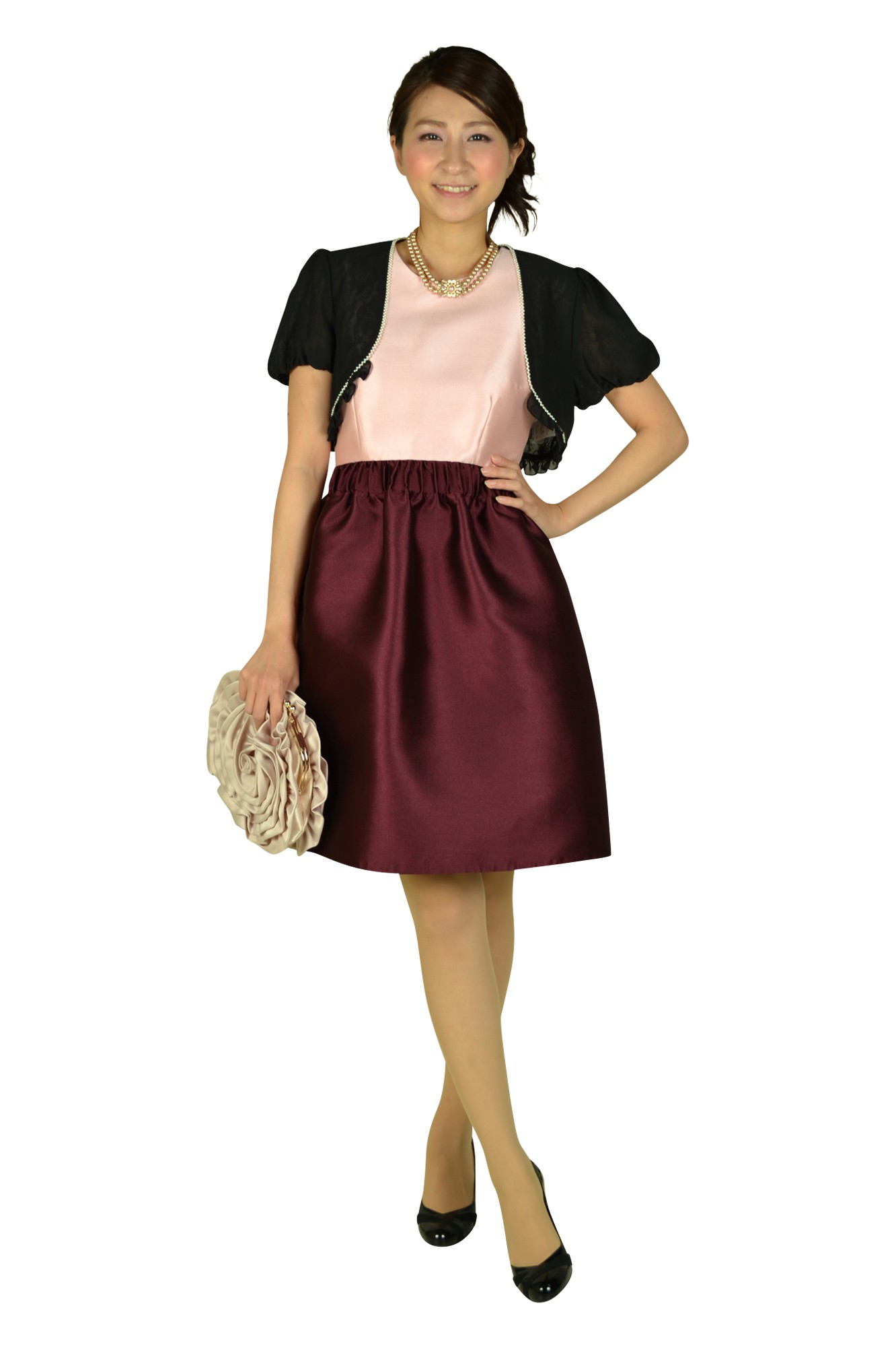 ピンクバイカラーフレアドレスセット