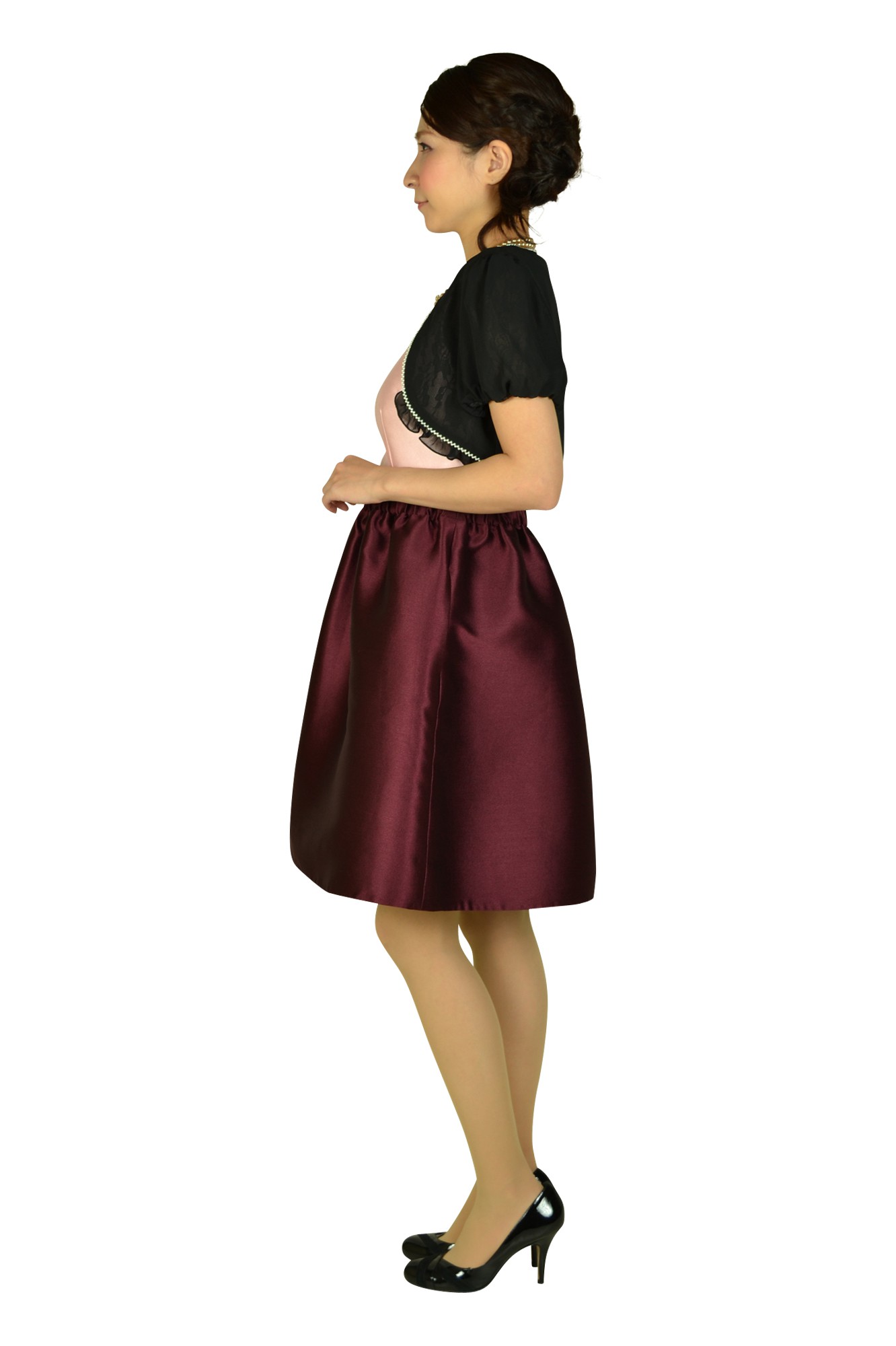 ピンクバイカラーフレアドレスセット