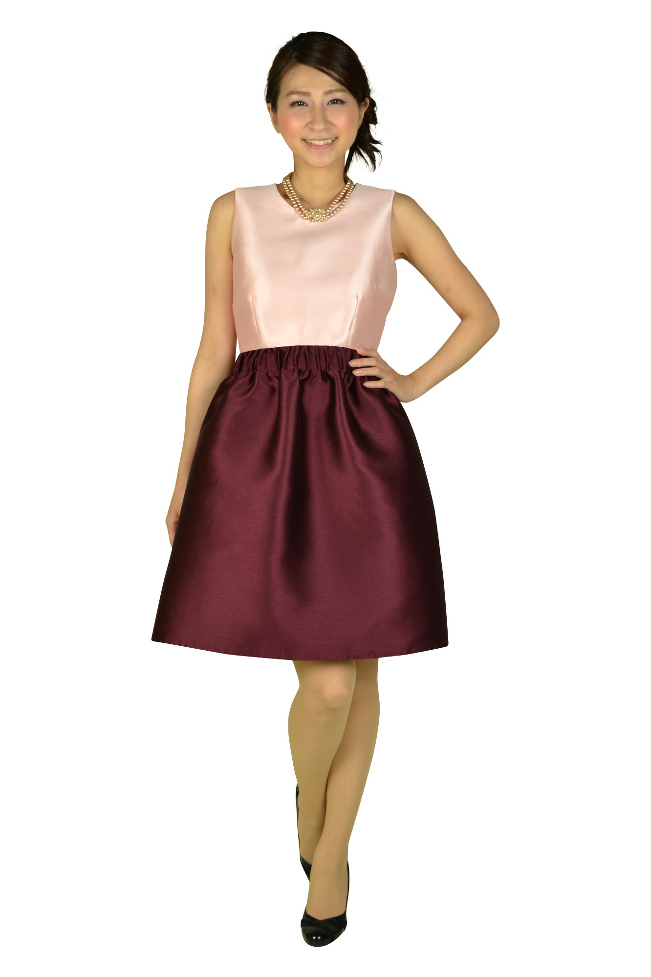 ピンクバイカラーフレアドレスセット