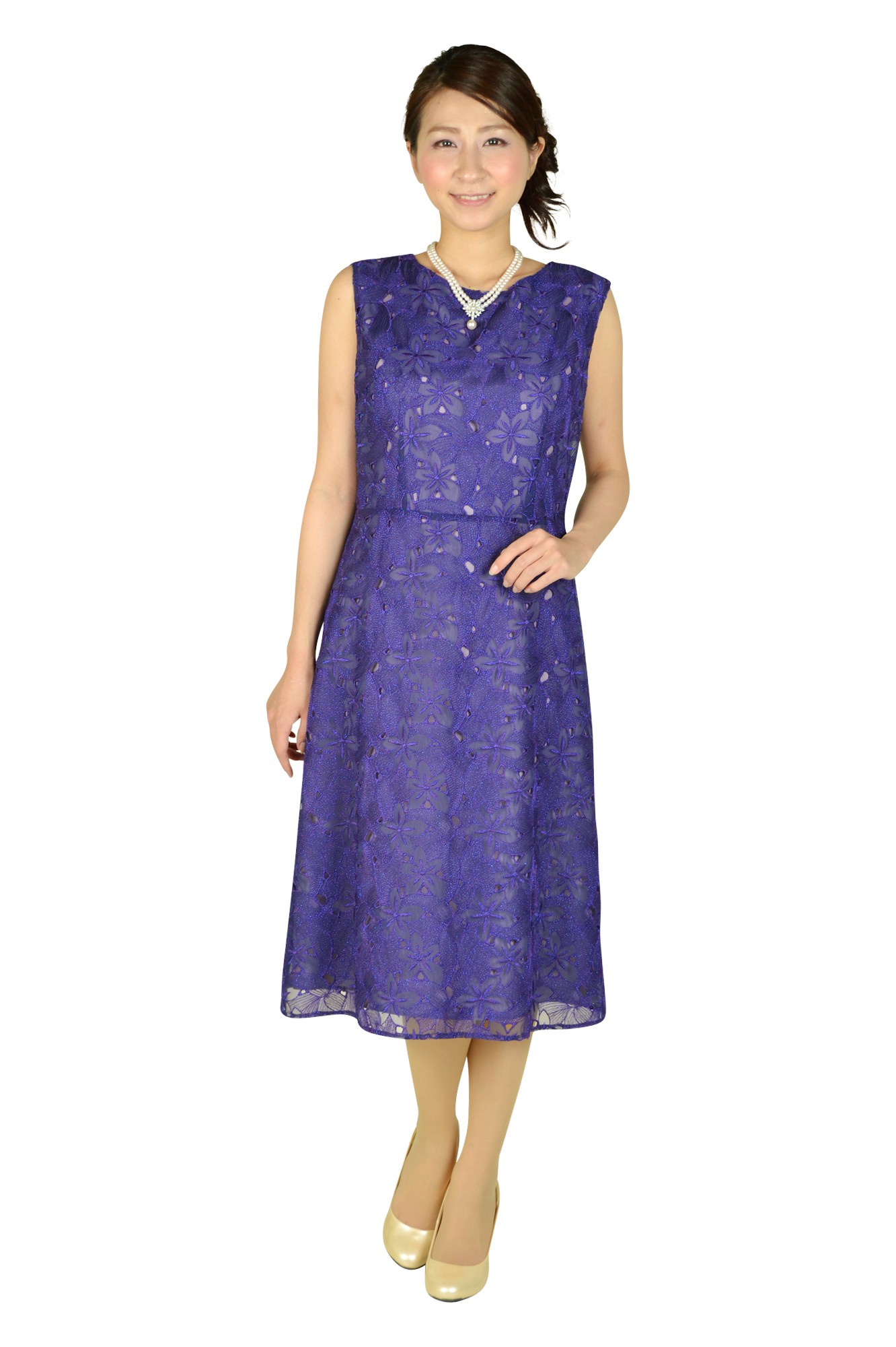 パープルミディドレスセット