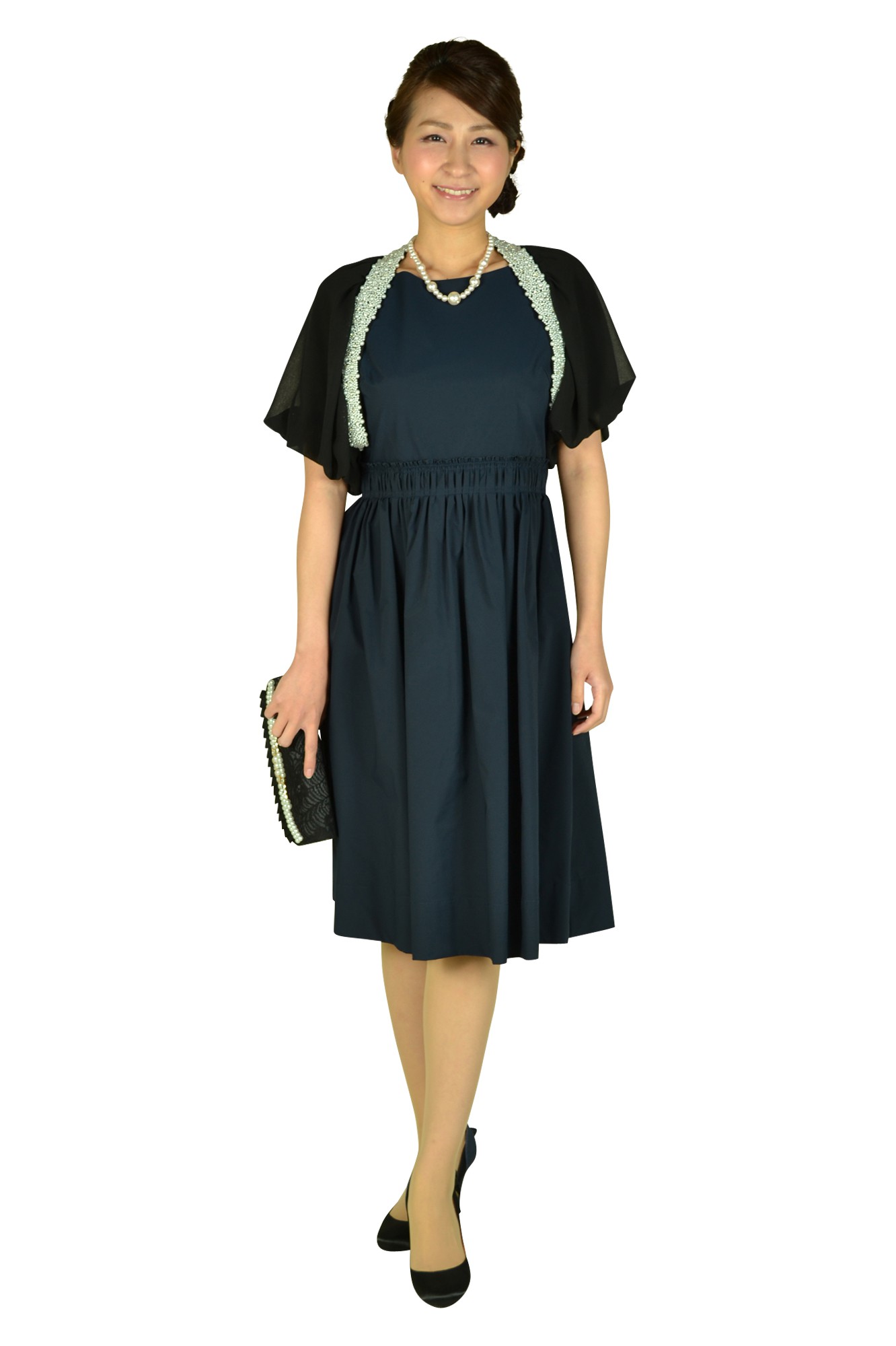 ギャザータフタネイビードレスセット