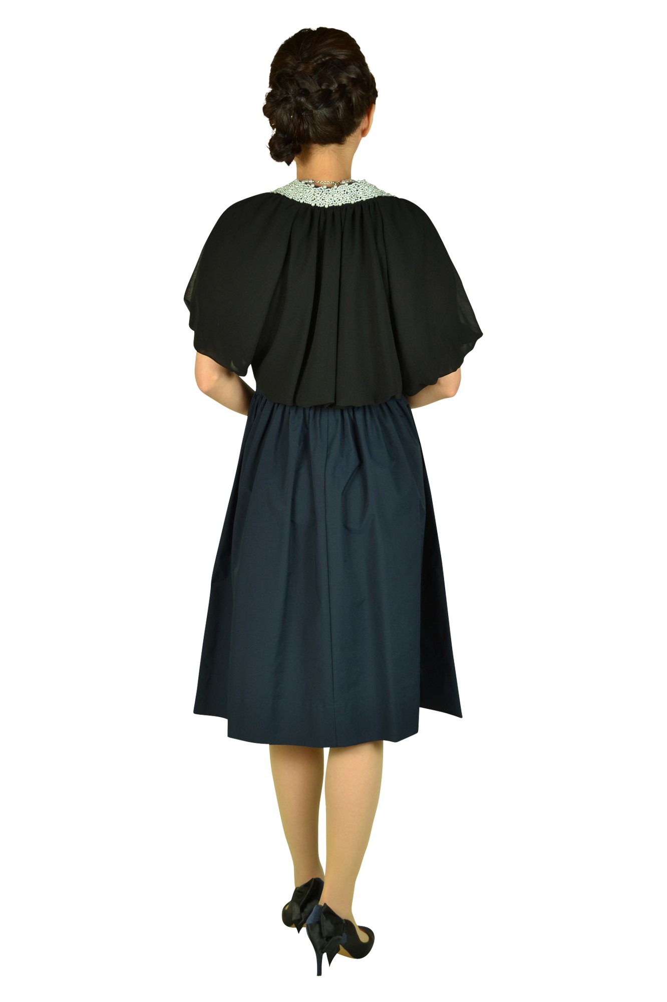 ギャザータフタネイビードレスセット