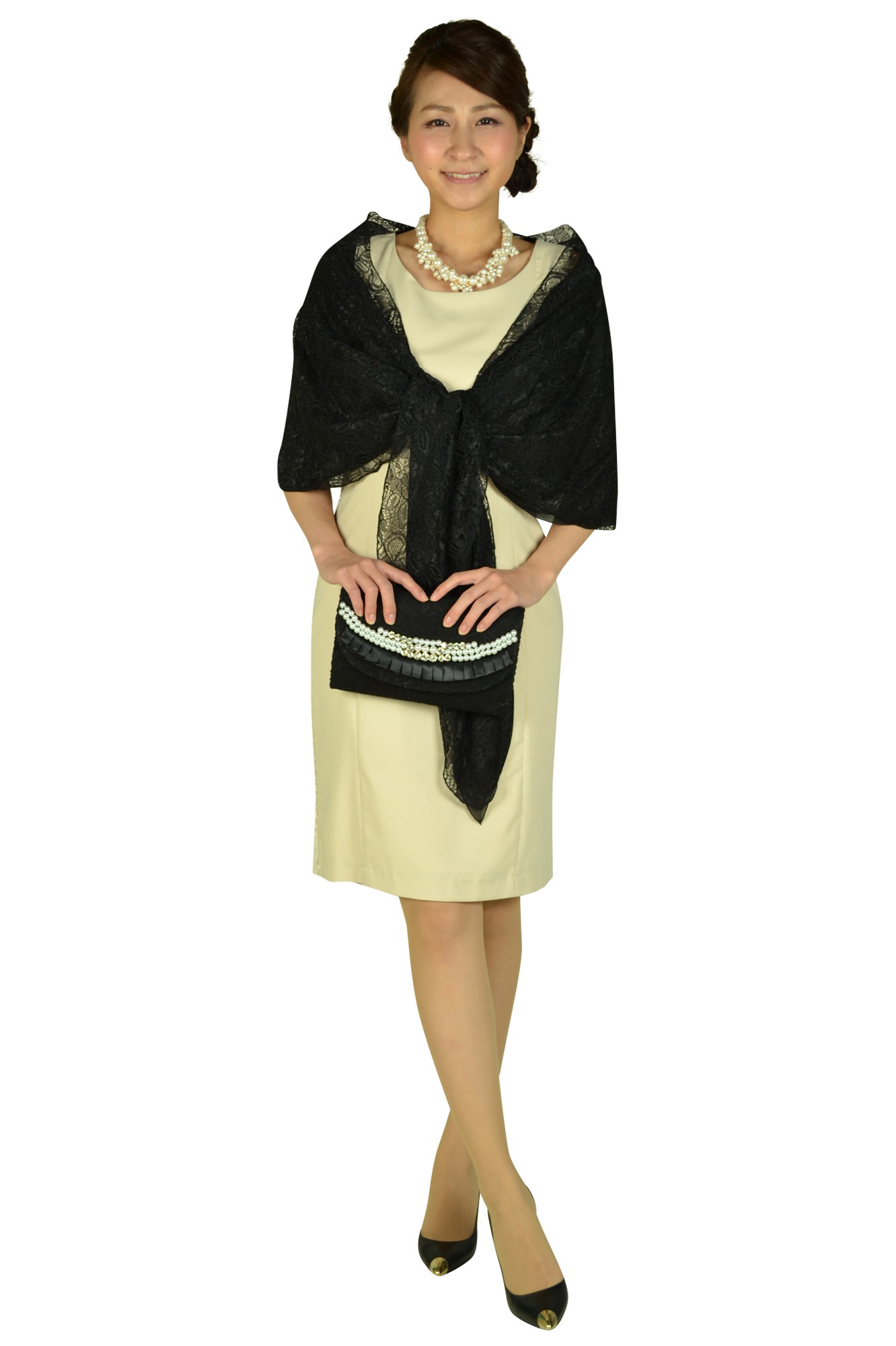 Iラインアイボリーバックレースドレスセット