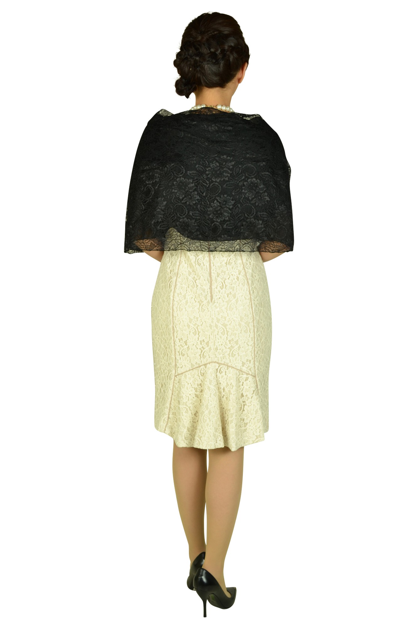 Iラインアイボリーバックレースドレスセット