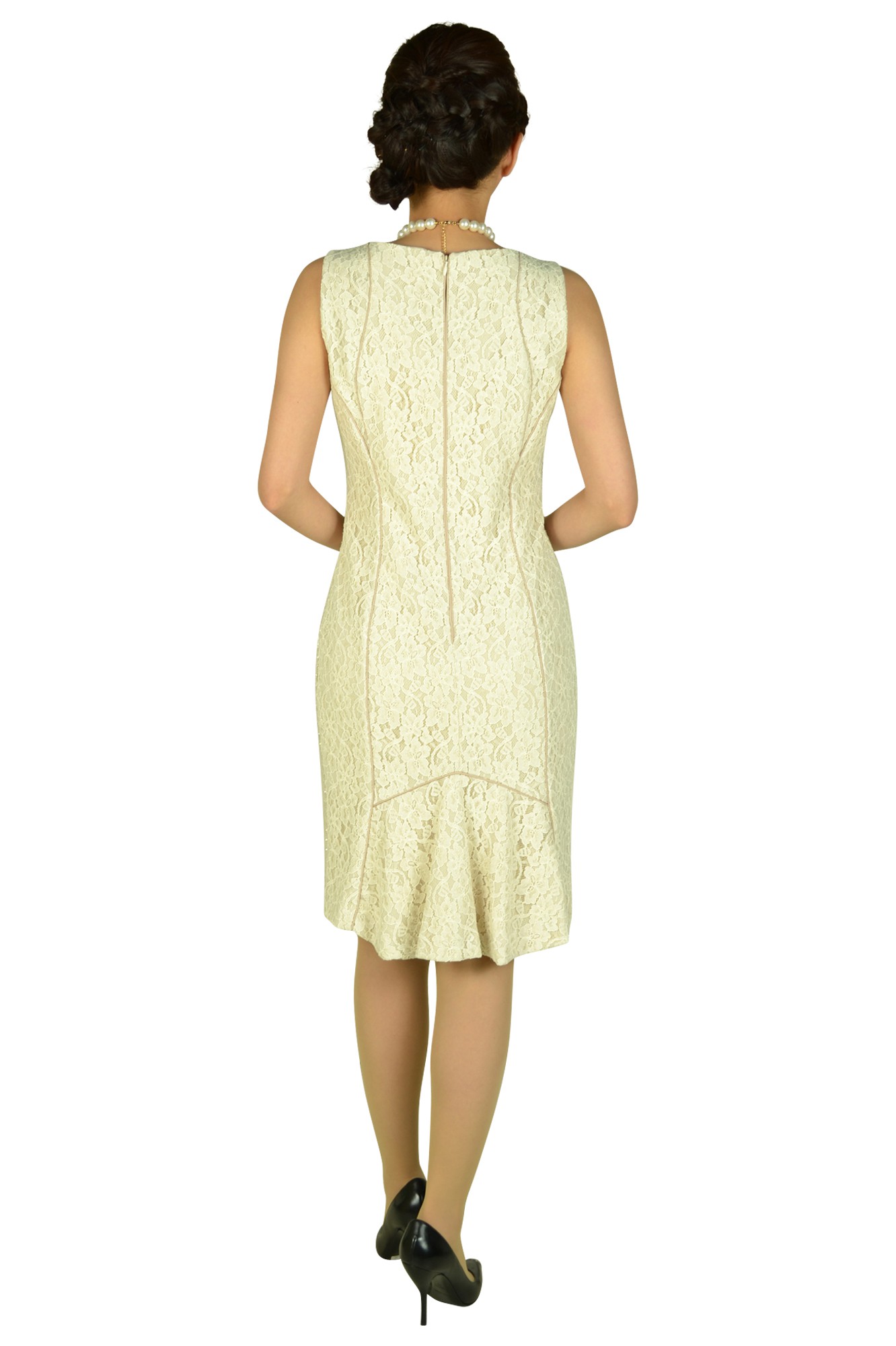 Iラインアイボリーバックレースドレスセット